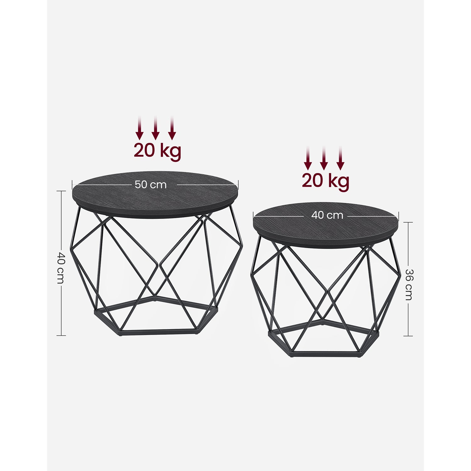 Set of 2 Side Tables - Steel - Black and Rustic Brown - Robust Design
