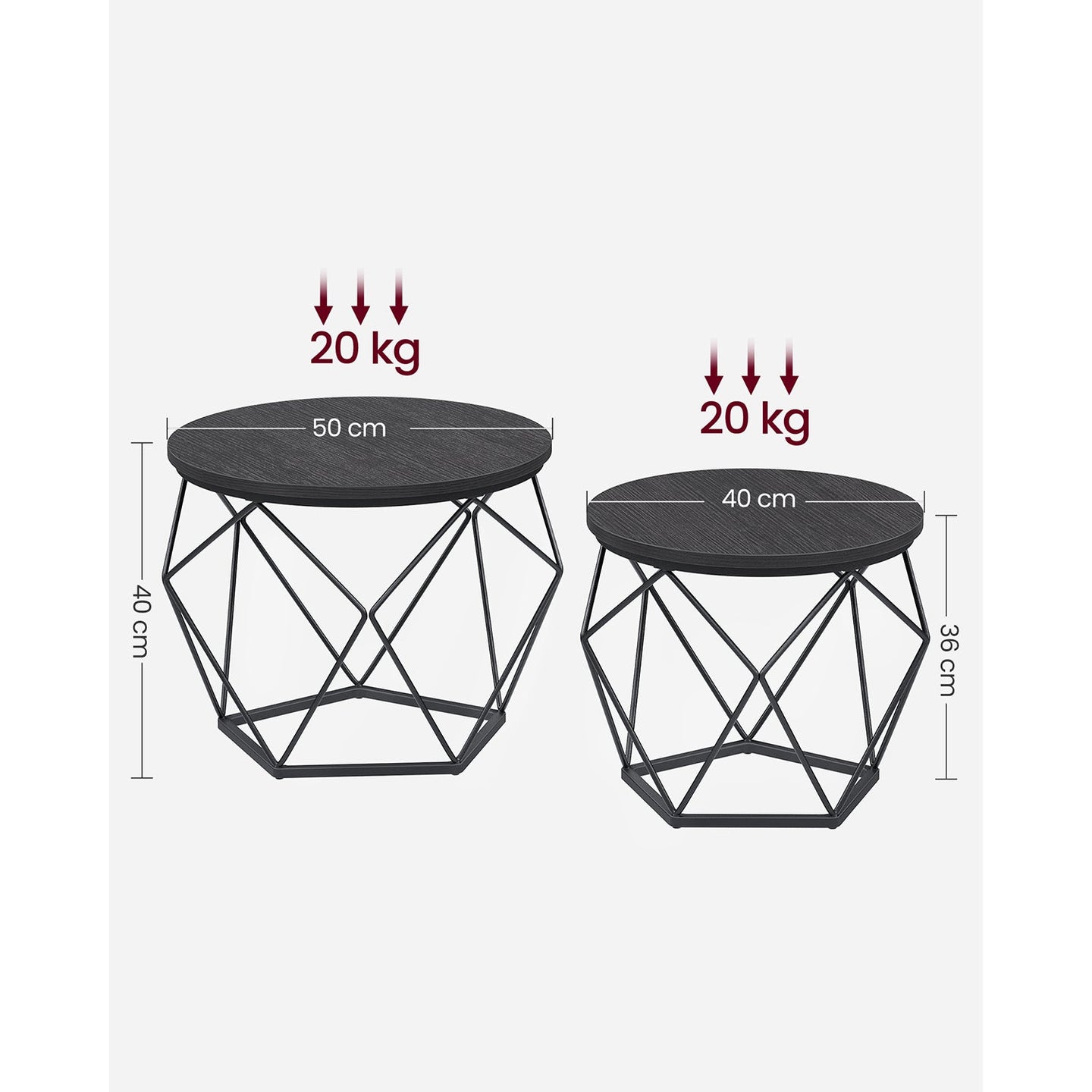 Set of 2 Side Tables - Steel - Black and Rustic Brown - Robust Design