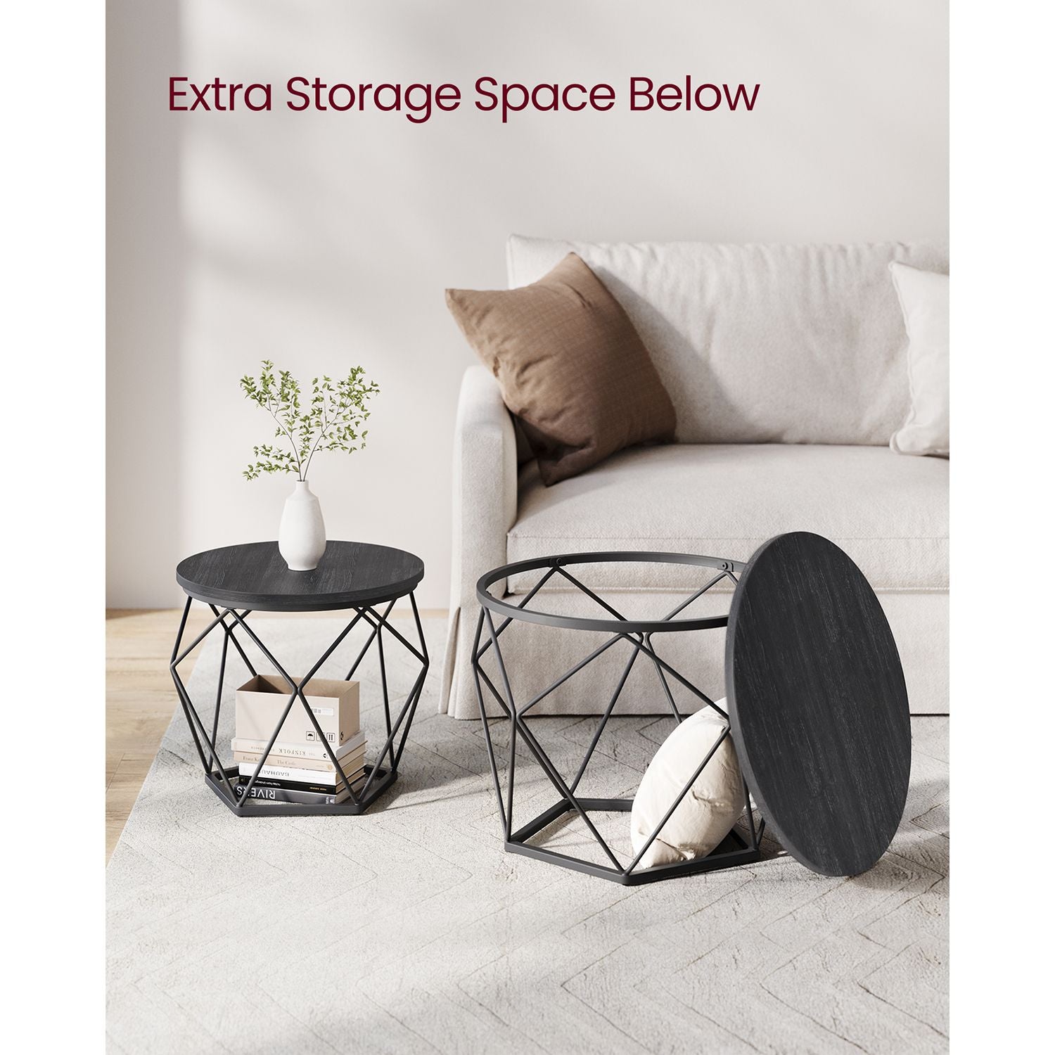 Set of 2 Side Tables - Steel - Black and Rustic Brown - Robust Design