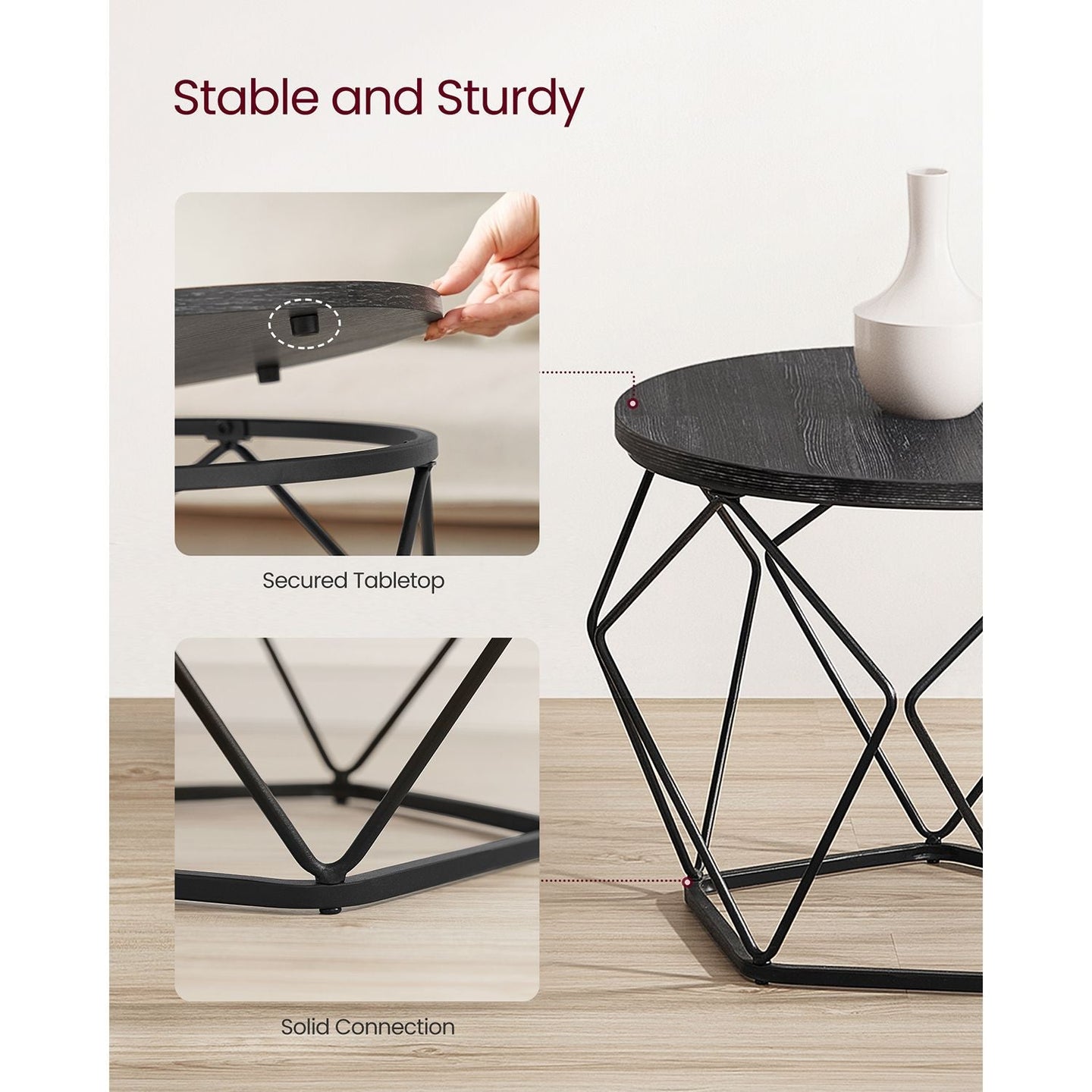 Set of 2 Side Tables - Steel - Black and Rustic Brown - Robust Design