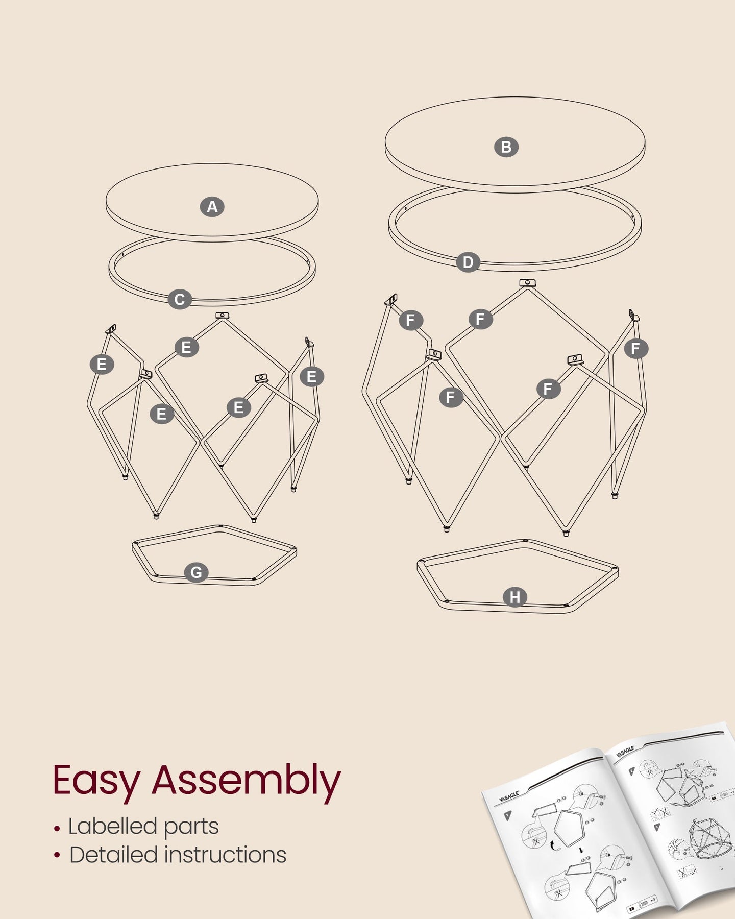 Round Coffee Table Set - Steel - Modern
