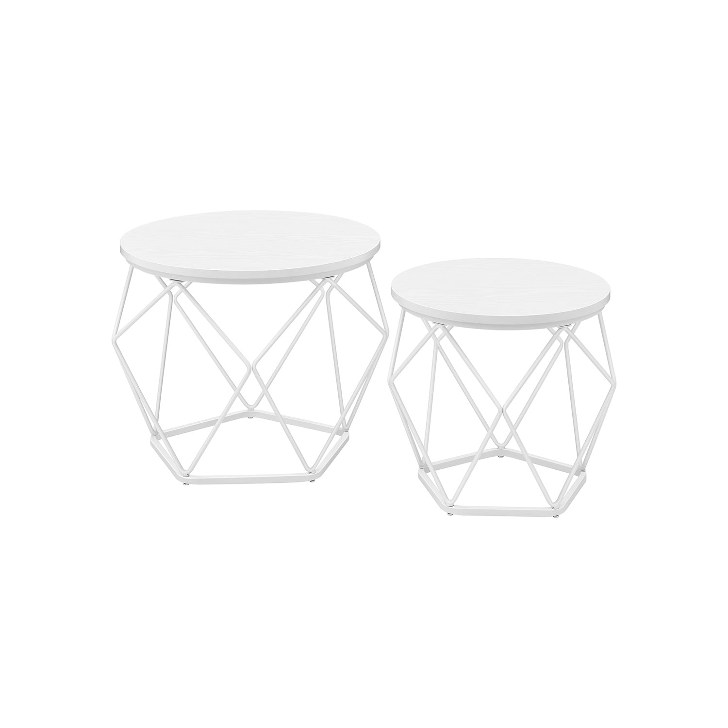 Set of 2 Round Coffee Tables - Steel - Snow White - Robust Design for Living Room and Bedroom