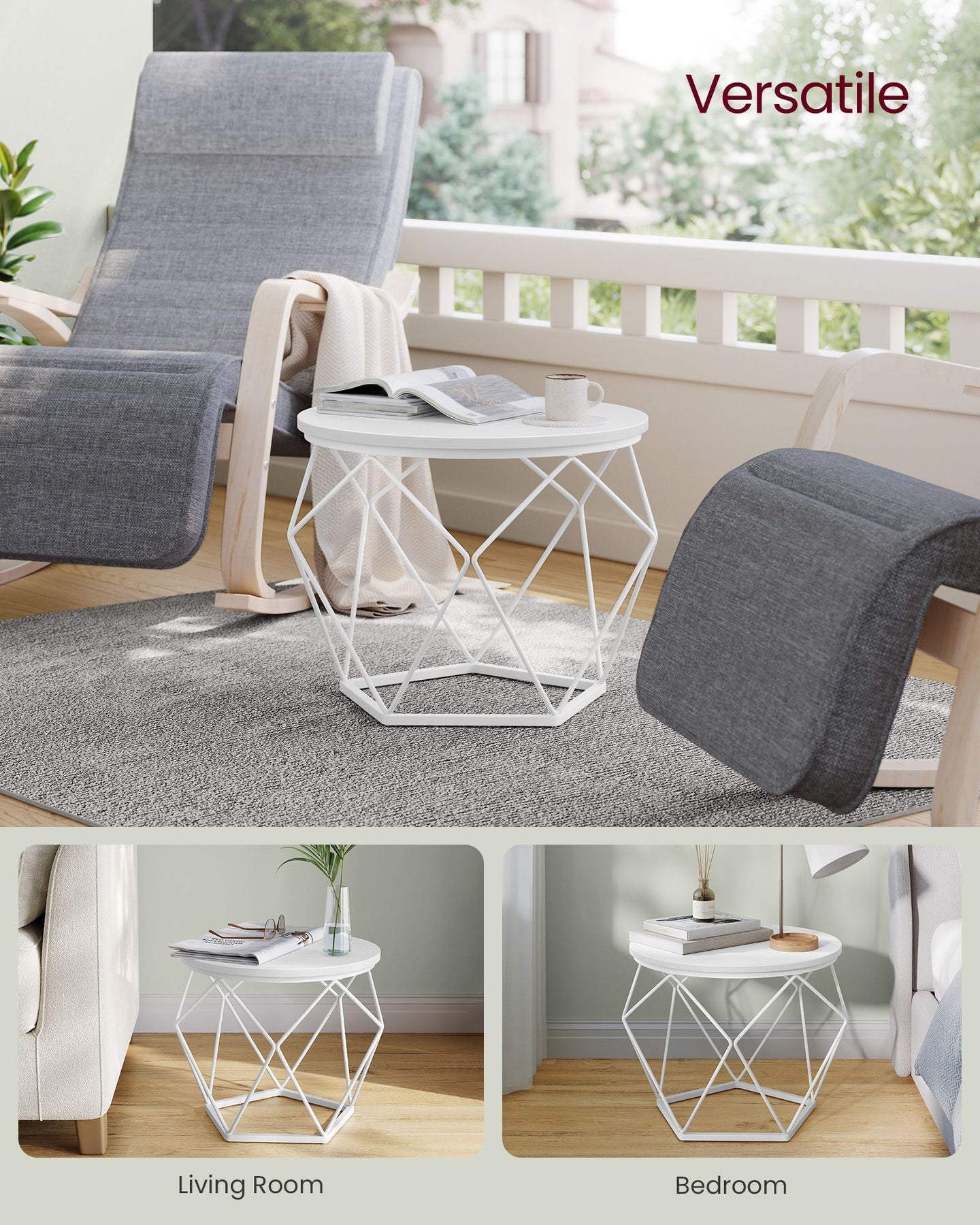 Set of 2 Round Coffee Tables - Steel - Snow White - Robust Design for Living Room and Bedroom
