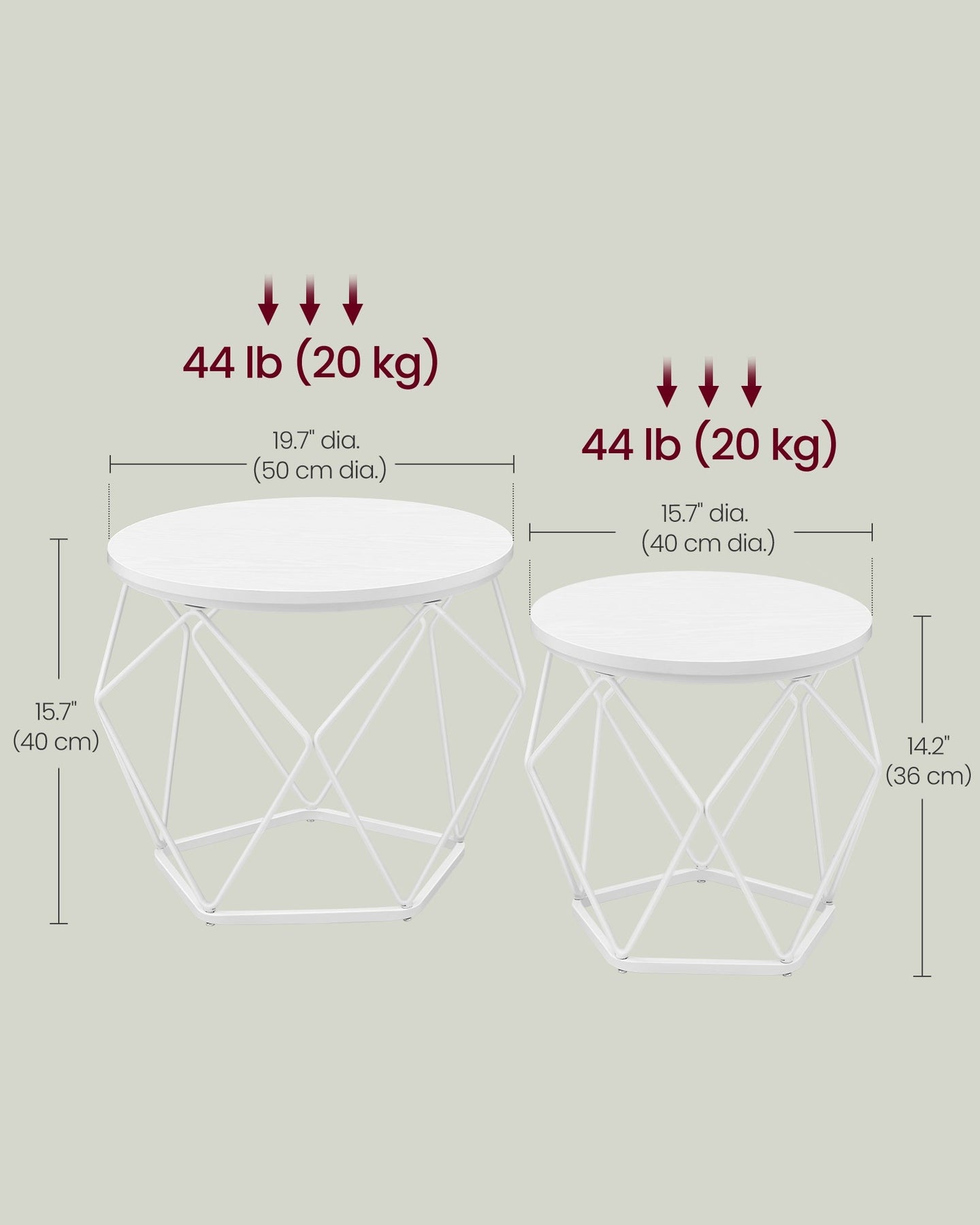 Set of 2 Round Coffee Tables - Steel - Snow White - Robust Design for Living Room and Bedroom