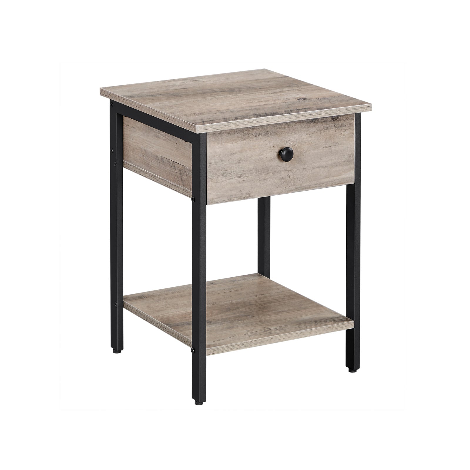 Nightstand - Steel Frame - Hazelnut Brown and Black - With Drawer and Shelf