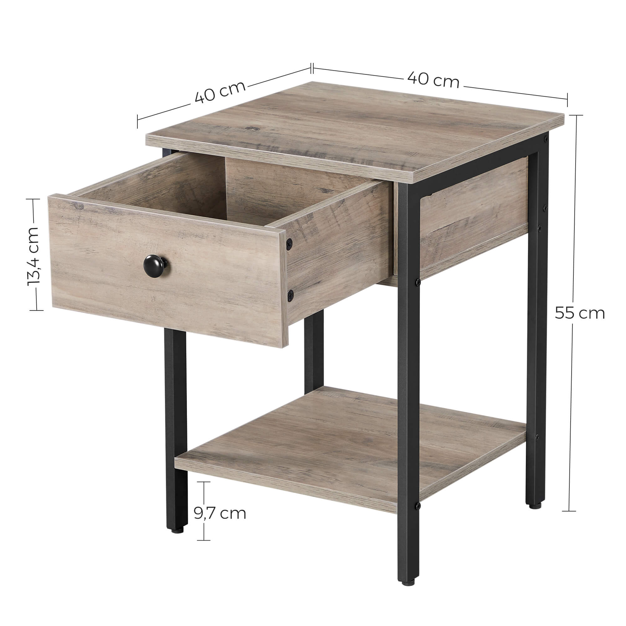 Nightstand - Steel Frame - Hazelnut Brown and Black - With Drawer and Shelf