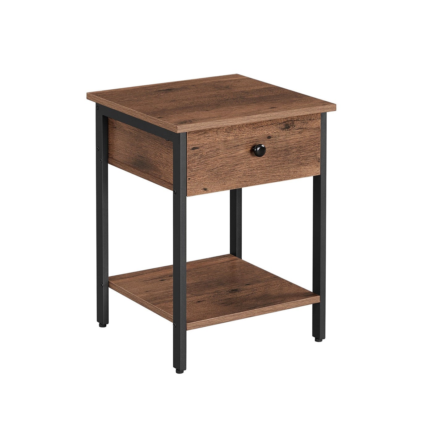 Nightstand - Steel Frame - Hazelnut Brown and Black - With Drawer and Shelf