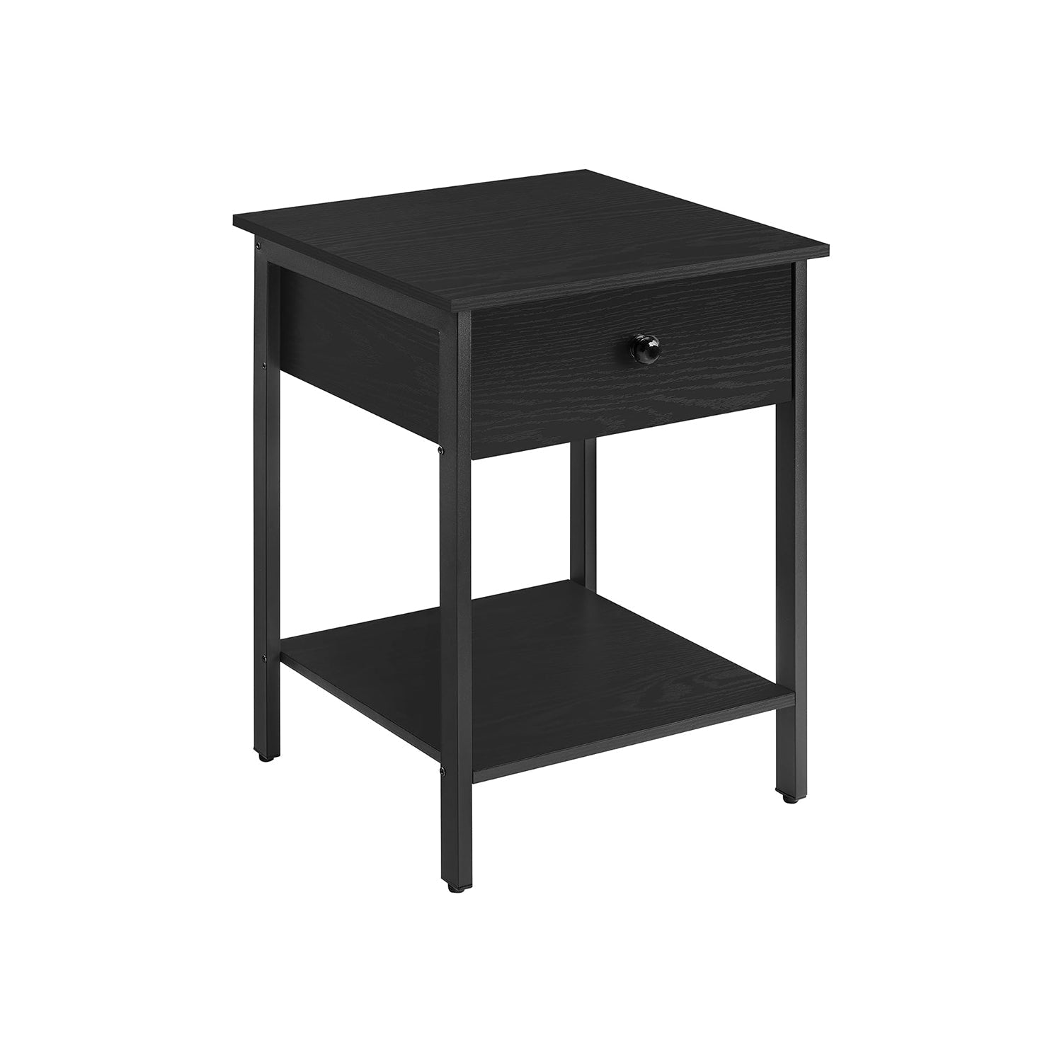 Nightstand - Steel Frame - Hazelnut Brown and Black - With Drawer and Shelf