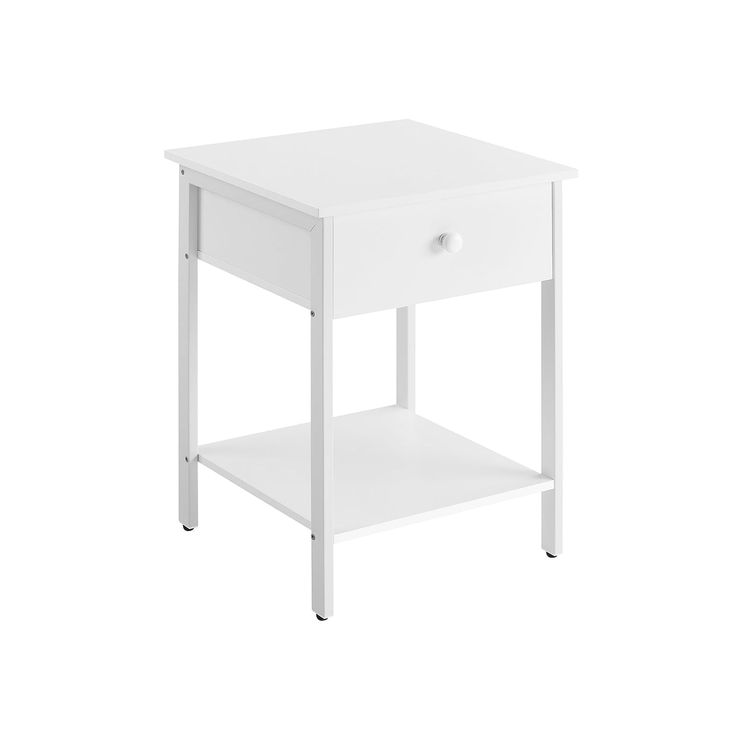Bedside Table - Steel Frame - Matte White - With Drawer and Shelf