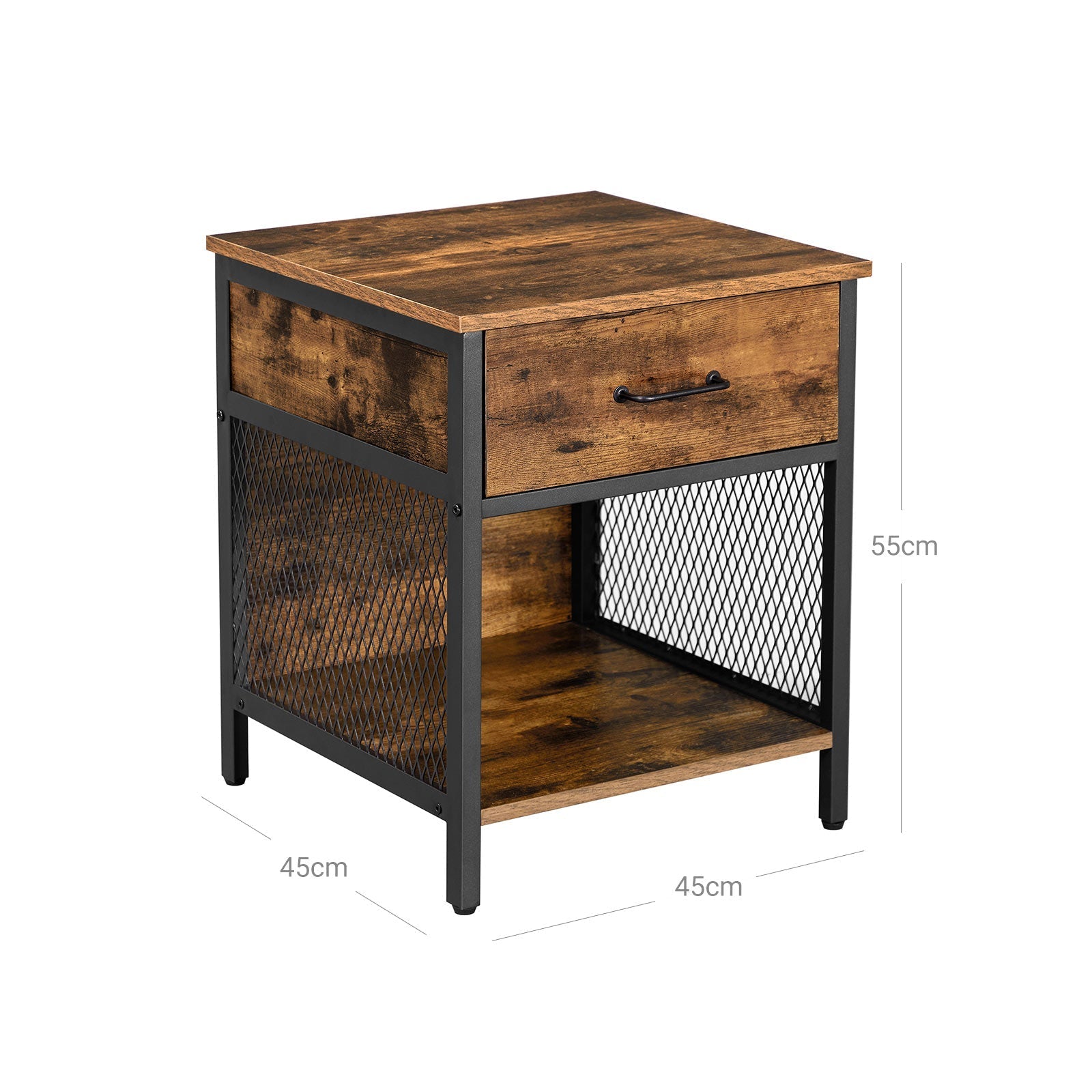 Nightstand - Steel - Rustic Brown and Black - 1 Drawer and Open Compartment