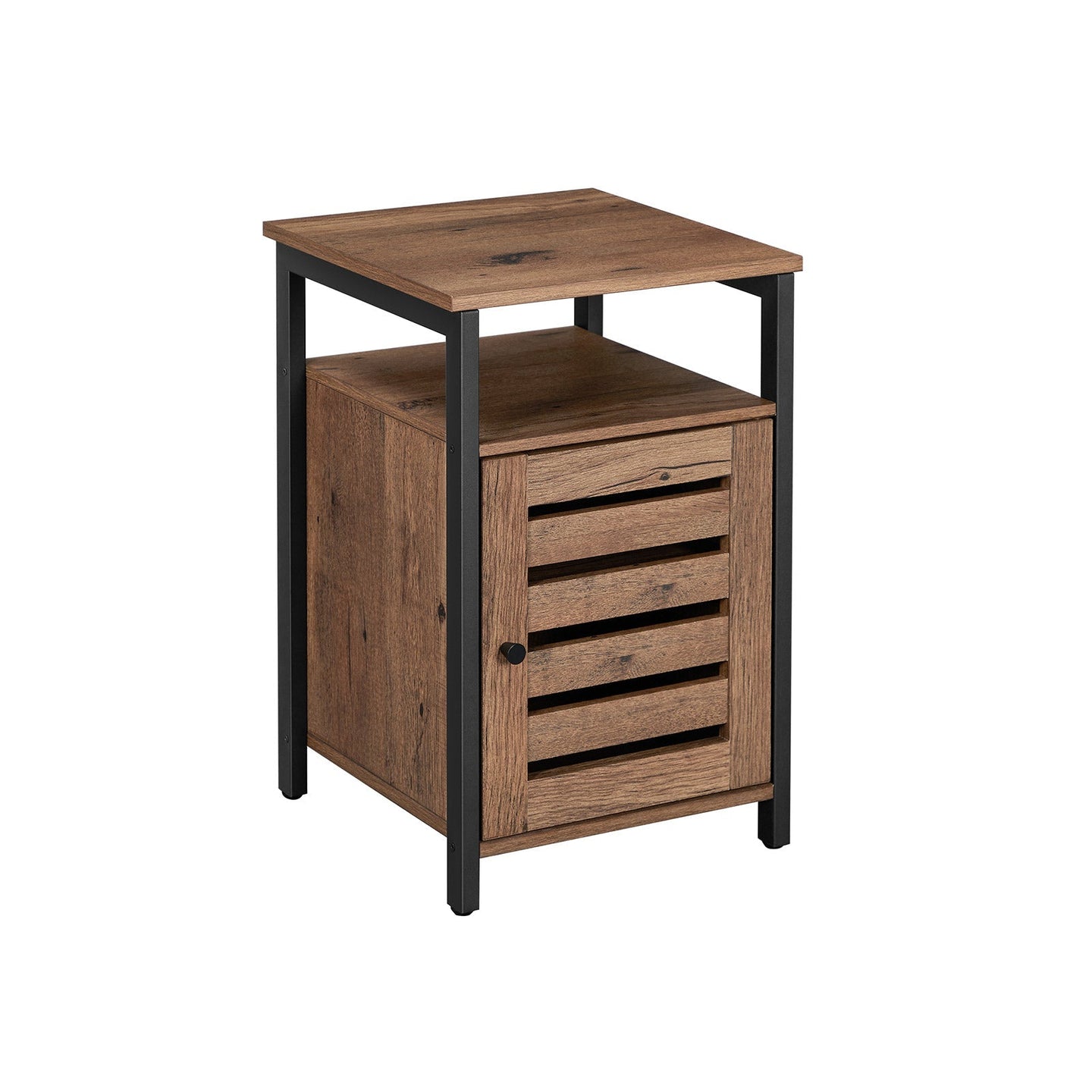 Nightstand - Steel - Hazelnut Brown and Black - 2 Adjustable Shelves