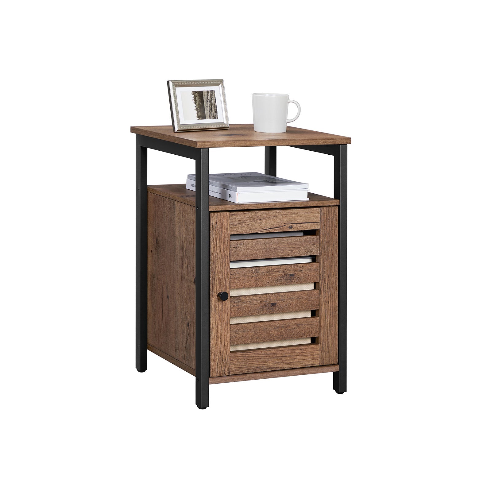 Nightstand - Steel - Hazelnut Brown and Black - 2 Adjustable Shelves