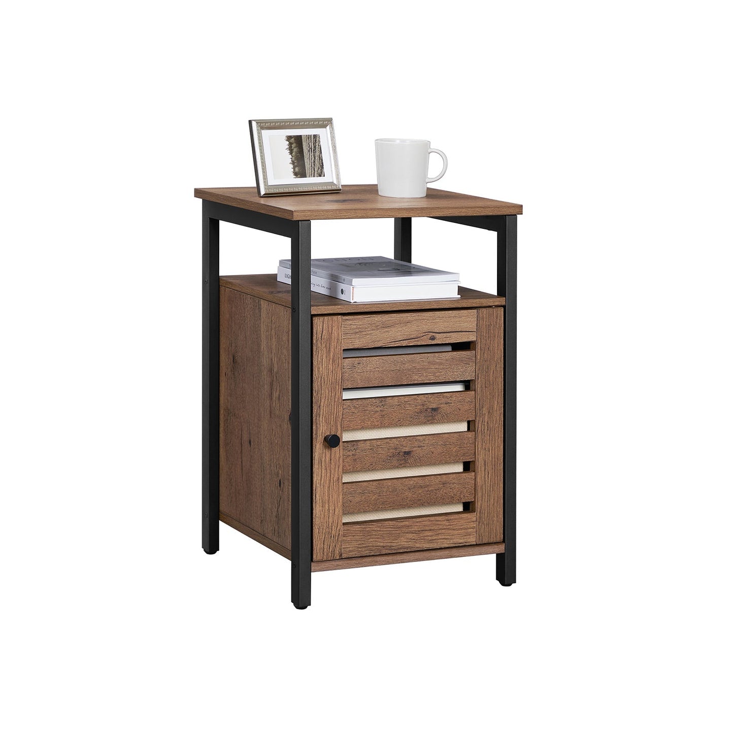 Nightstand - Steel - Hazelnut Brown and Black - 2 Adjustable Shelves