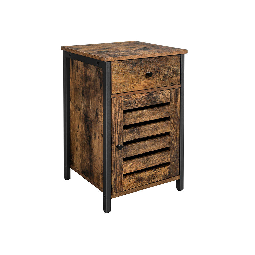 Nightstand - Metal Frame - Rustic Brown and Black - Shutter Door with Storage