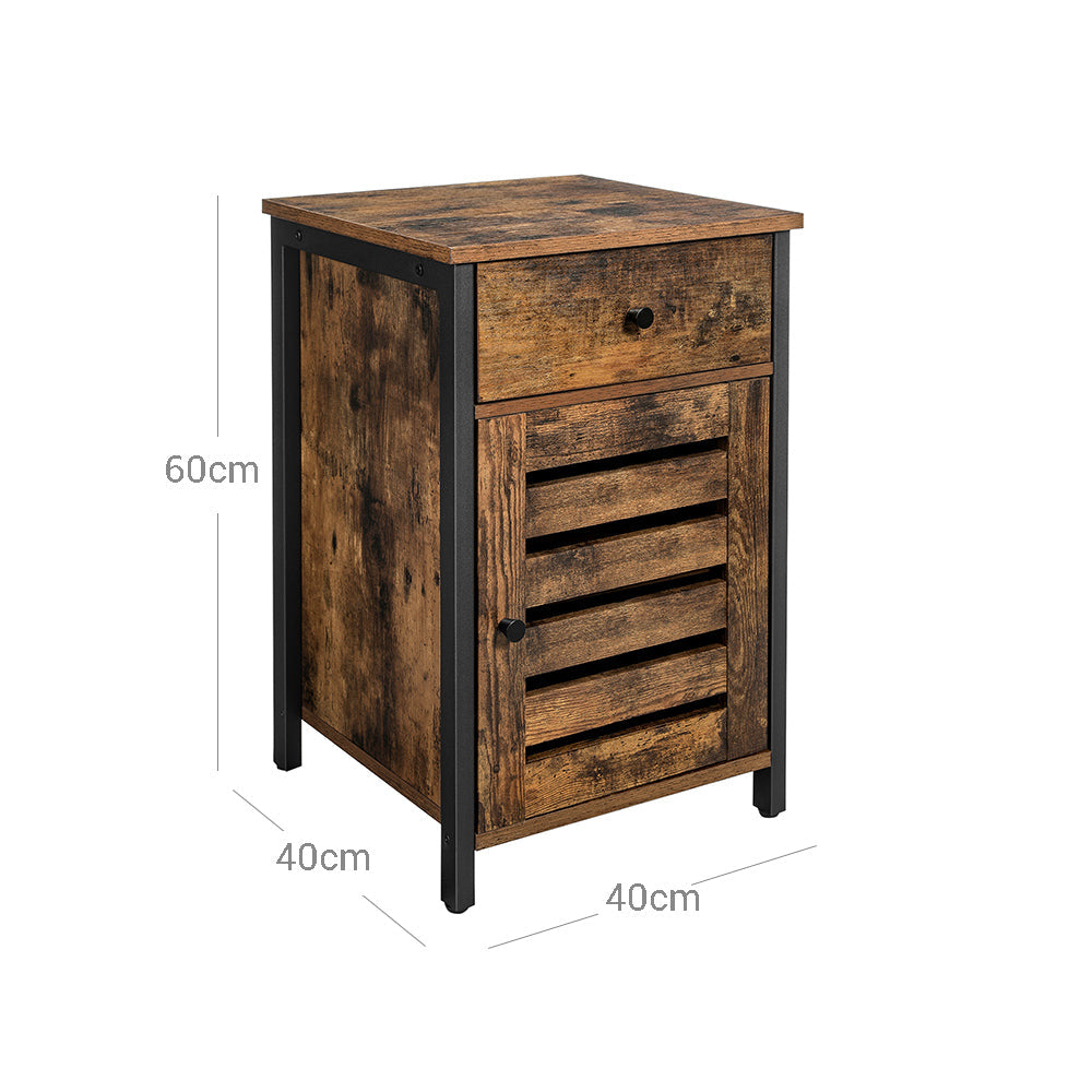 Nightstand - Metal Frame - Rustic Brown and Black - Shutter Door with Storage