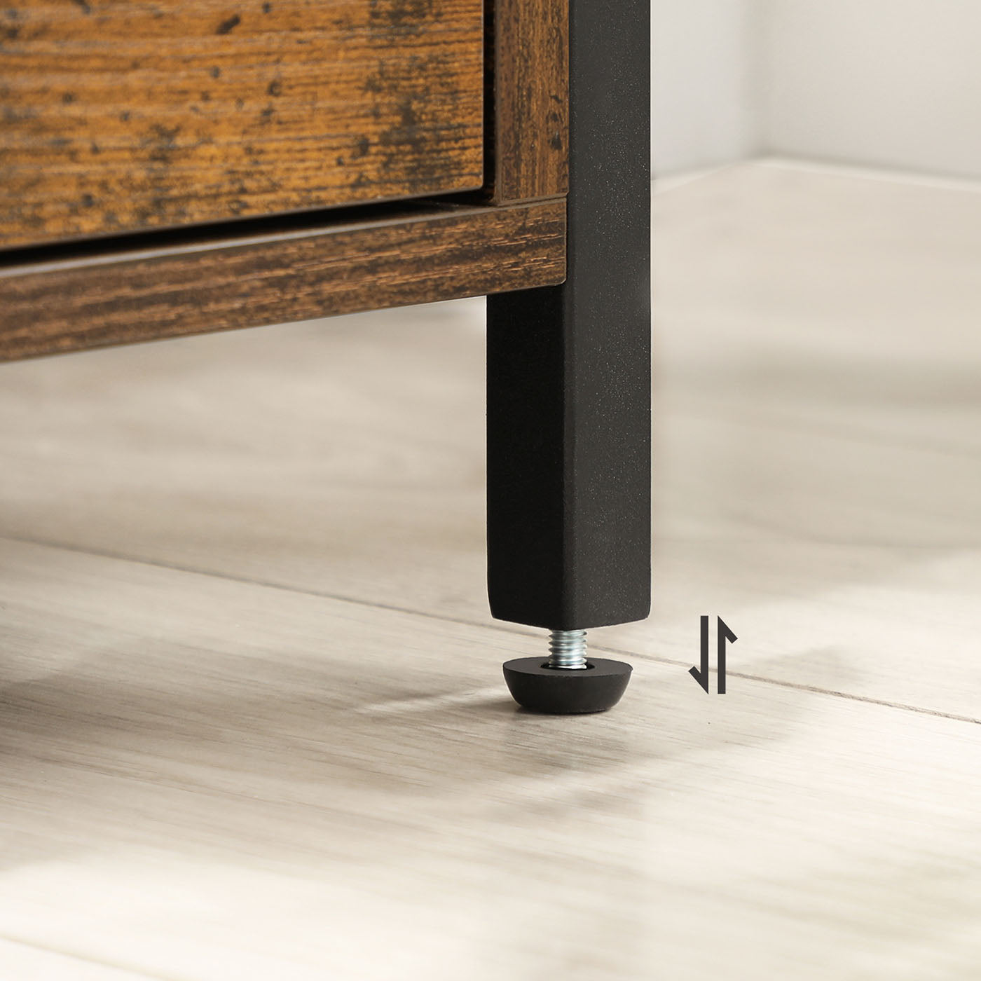 Nightstand - Wood - Rustic Brown and Black - Open Shelf and 2 Drawers