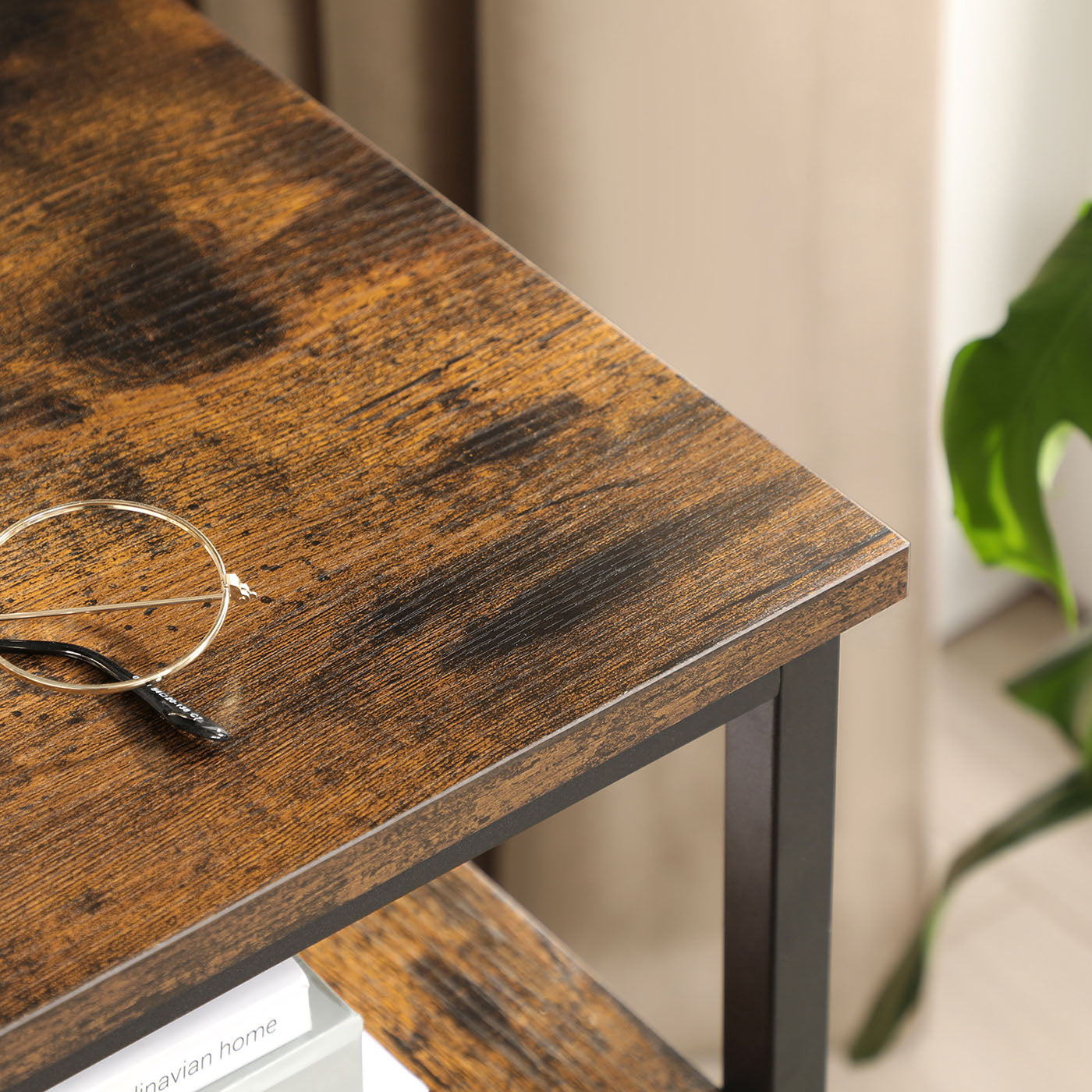 Nightstand - Wood - Rustic Brown and Black - Open Shelf and 2 Drawers