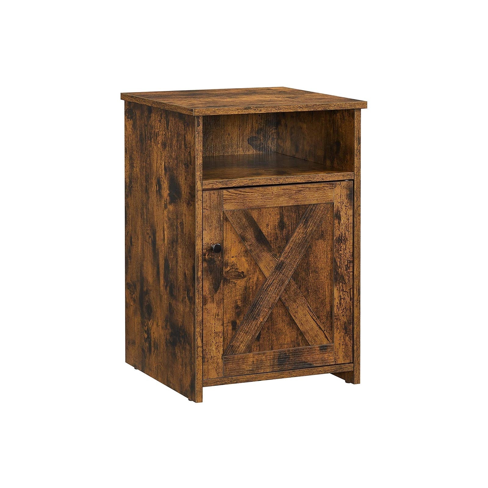 Rustic Brown Bedside Table - MDF - Brown - With Cabinet