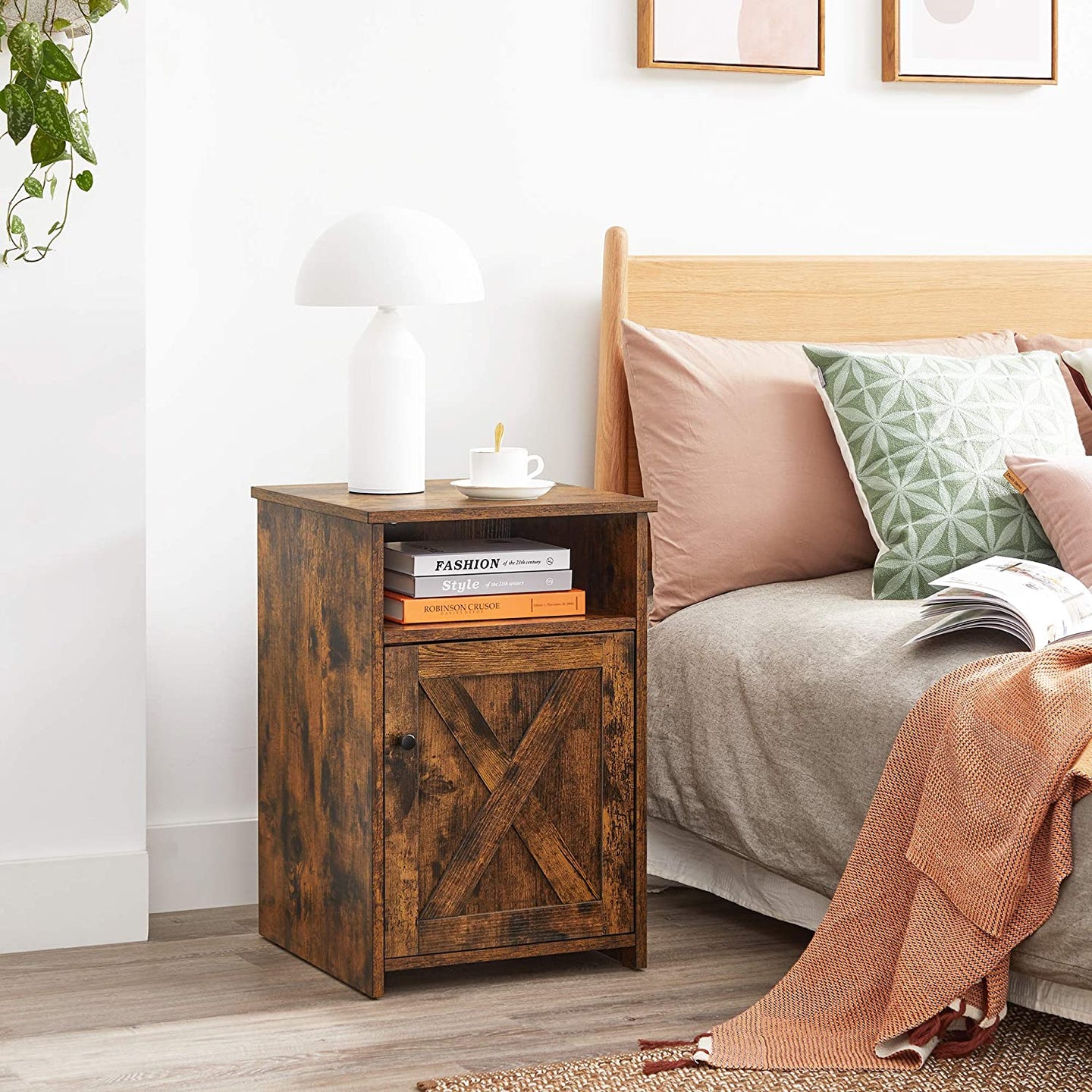 Rustic Brown Bedside Table - MDF - Brown - With Cabinet