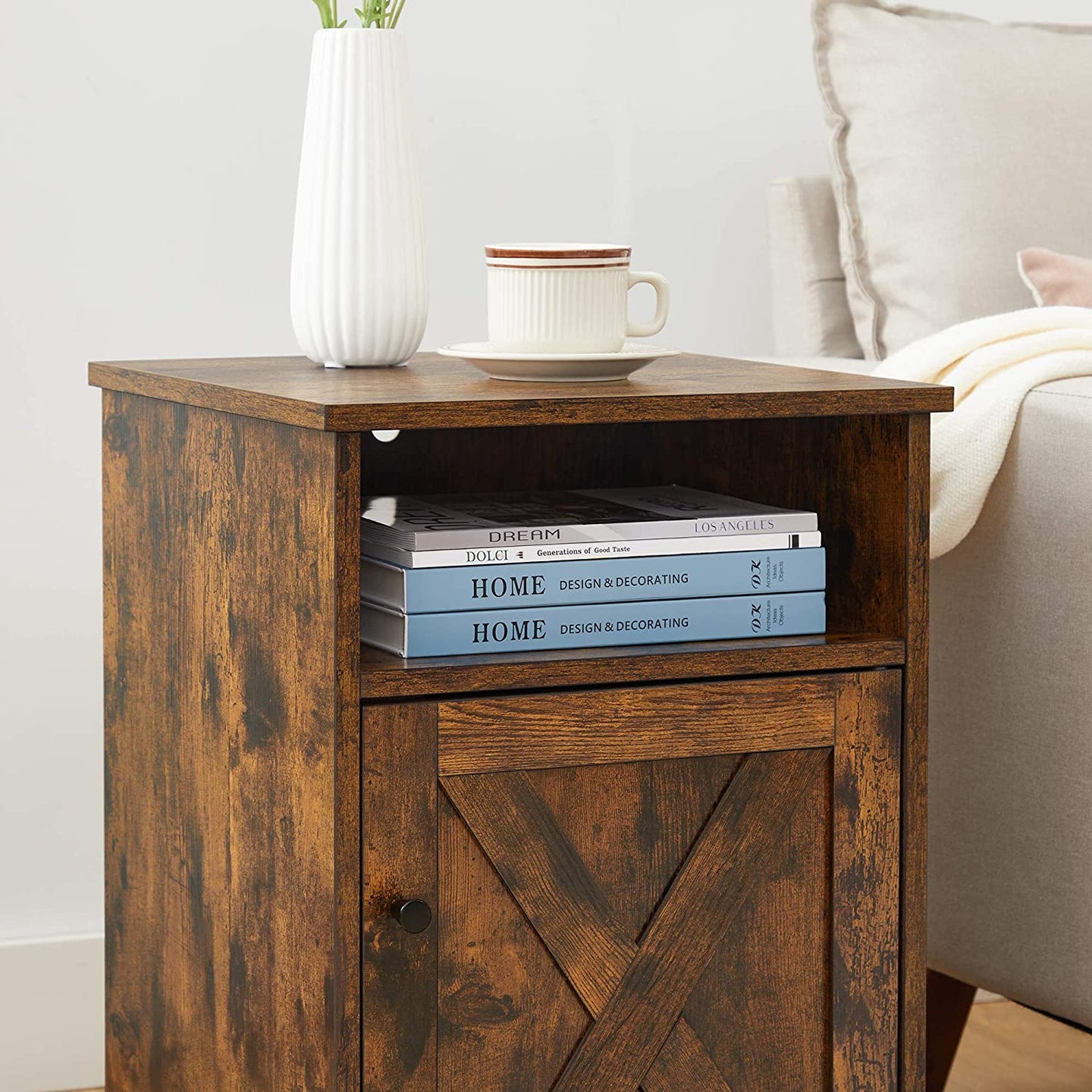 Rustic Brown Bedside Table - MDF - Brown - With Cabinet