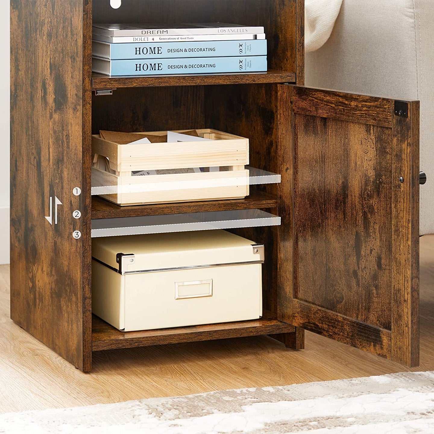 Rustic Brown Bedside Table - MDF - Brown - With Cabinet