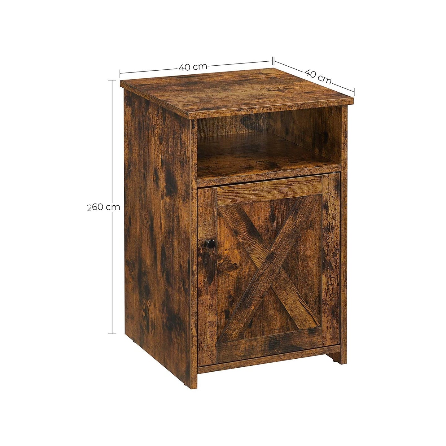 Rustic Brown Bedside Table - MDF - Brown - With Cabinet