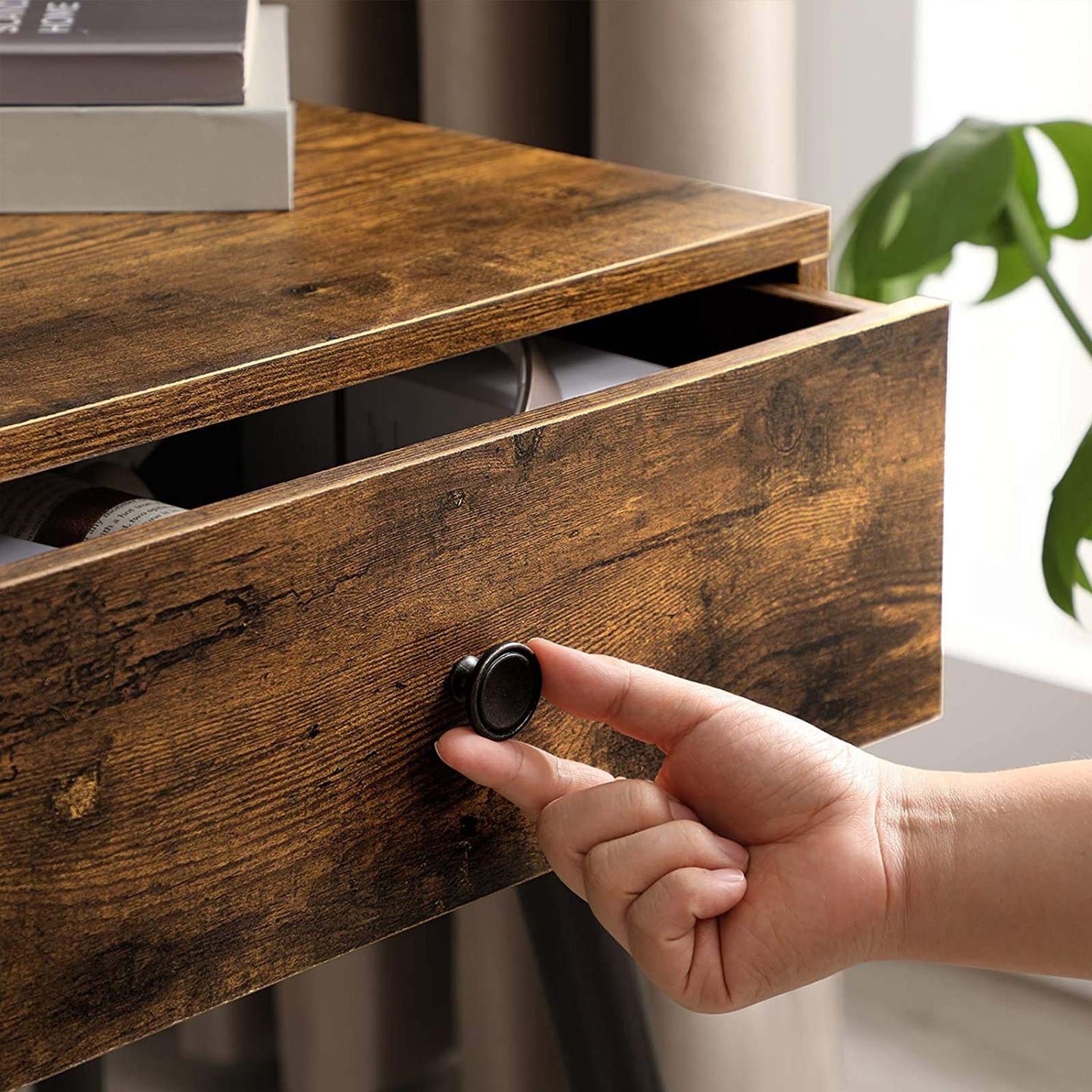 Wooden Nightstand - Rustic Brown - Retro Style