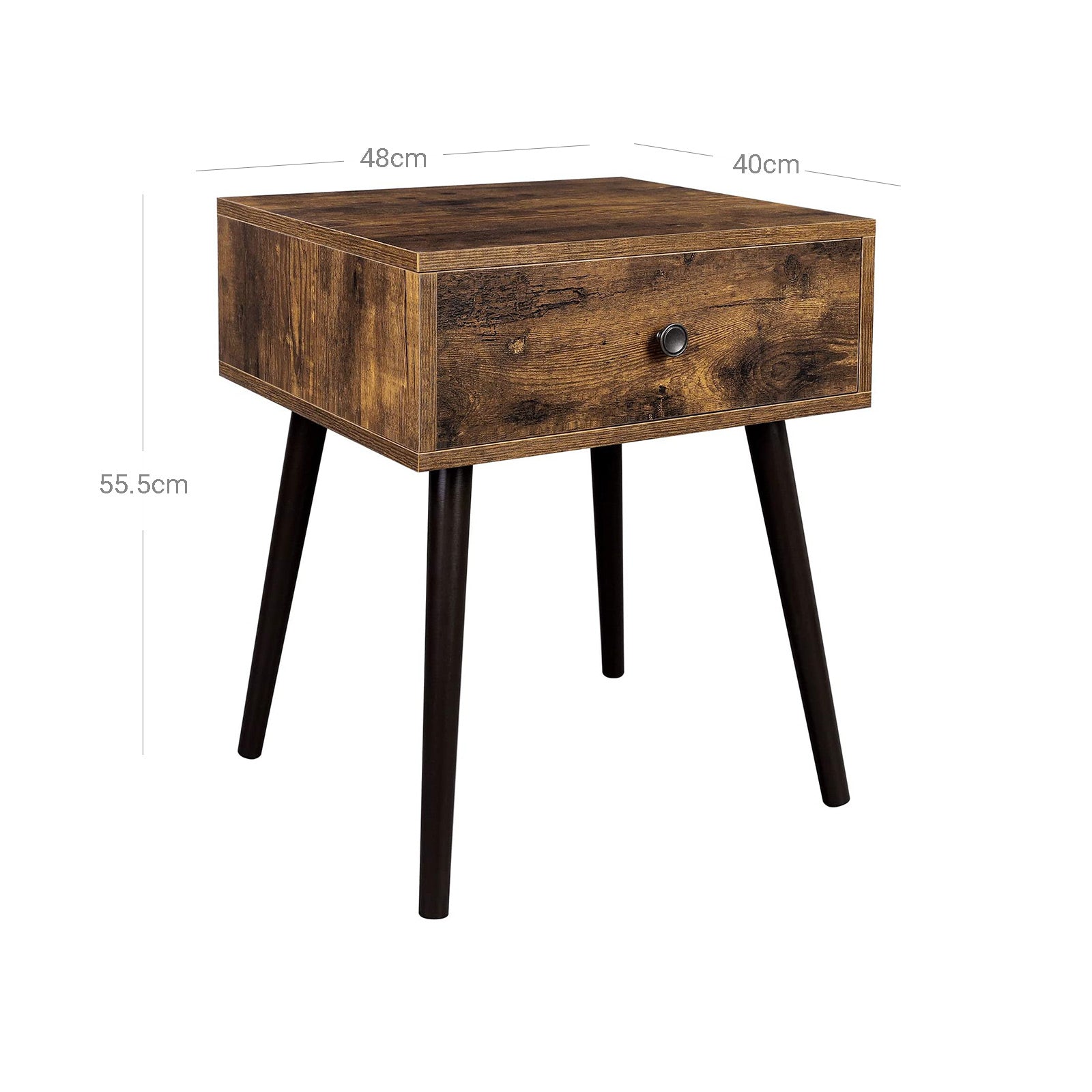 Wooden Nightstand - Rustic Brown - Retro Style
