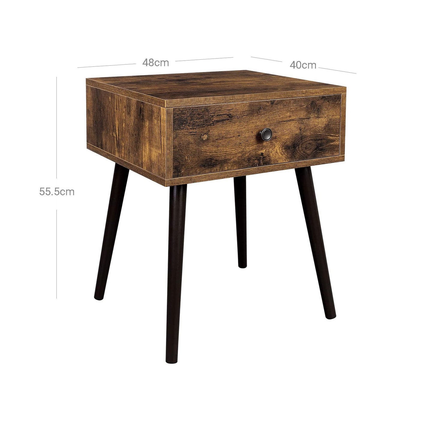 Wooden Nightstand - Rustic Brown - Retro Style