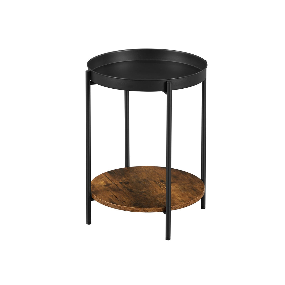 2-Tier Side Table - Steel Frame - Rustic Brown and Black - Movable Tray