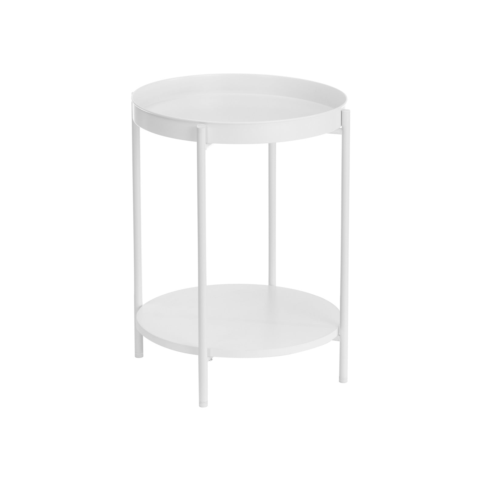Round Side Table - Steel Frame - Rustic Brown and Black - 2-Tier Design with Movable Tray