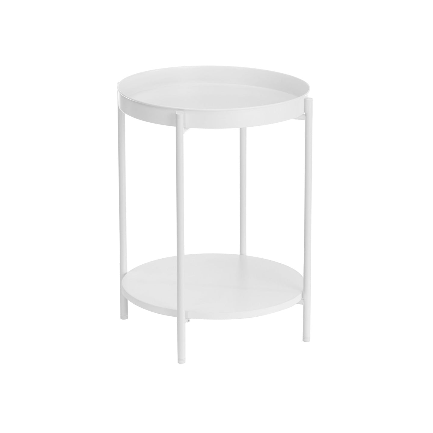 Round Side Table - Steel Frame - Rustic Brown and Black - 2-Tier Design with Movable Tray