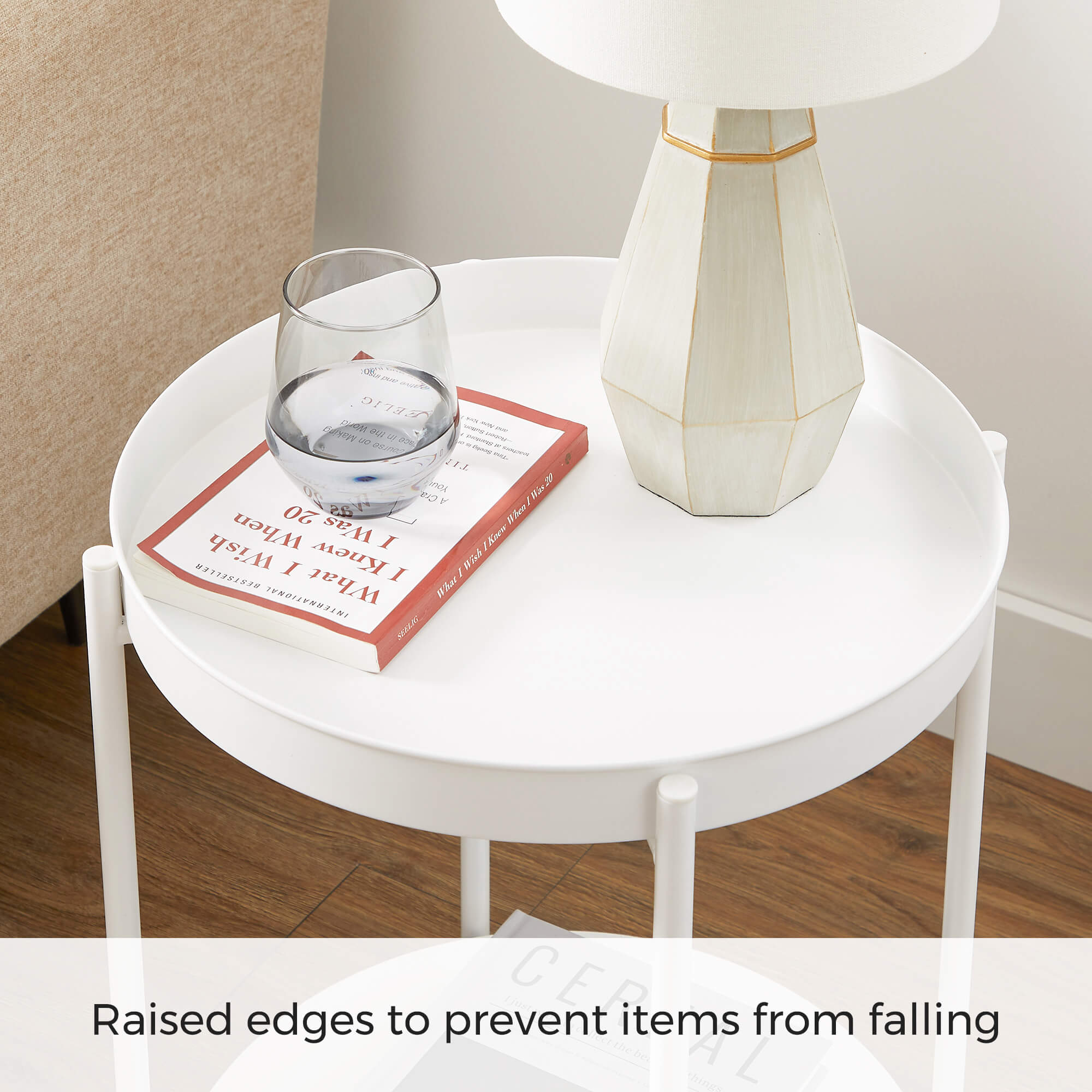 Round Side Table - Steel Frame - Rustic Brown and Black - 2-Tier Design with Movable Tray