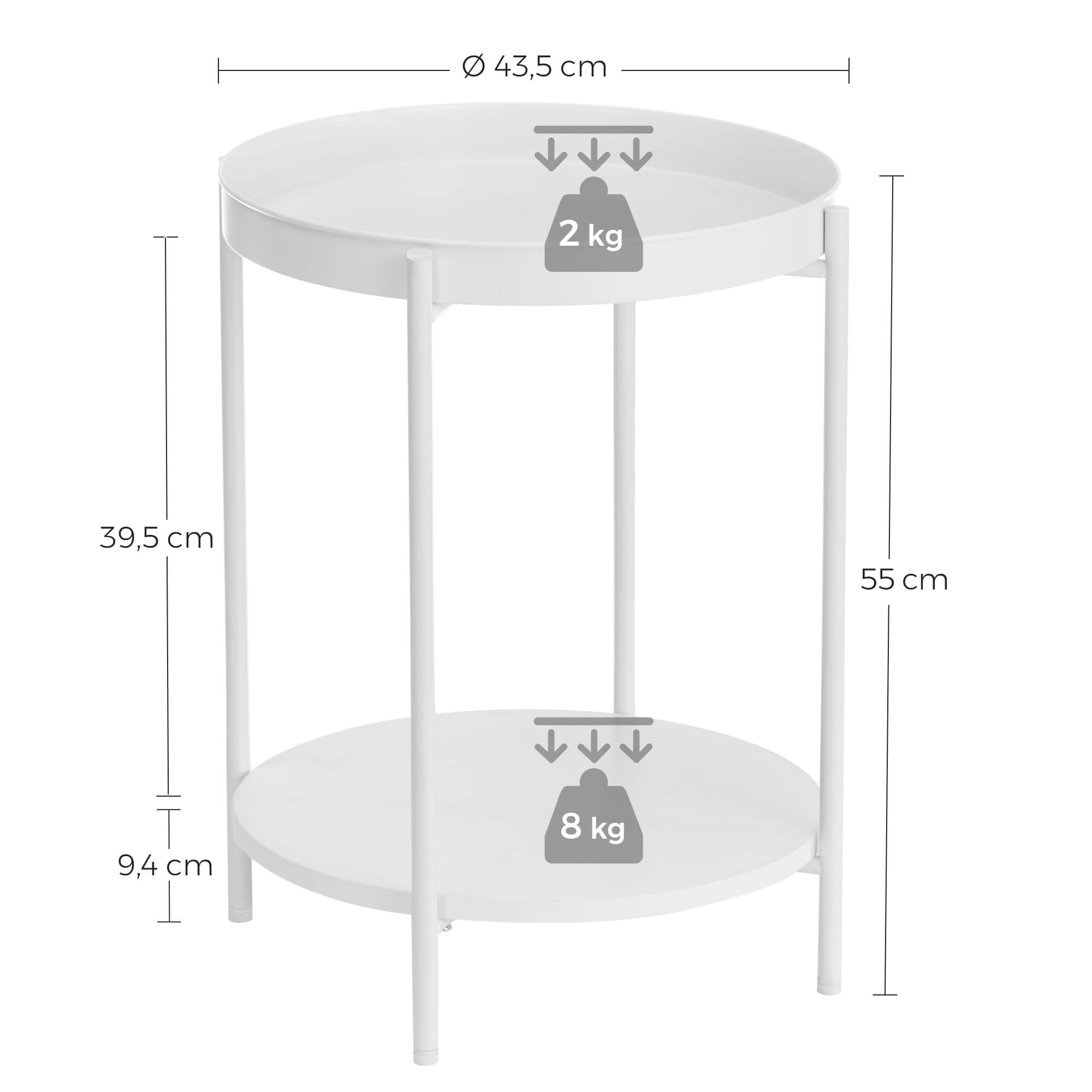 Round Side Table - Steel Frame - Rustic Brown and Black - 2-Tier Design with Movable Tray