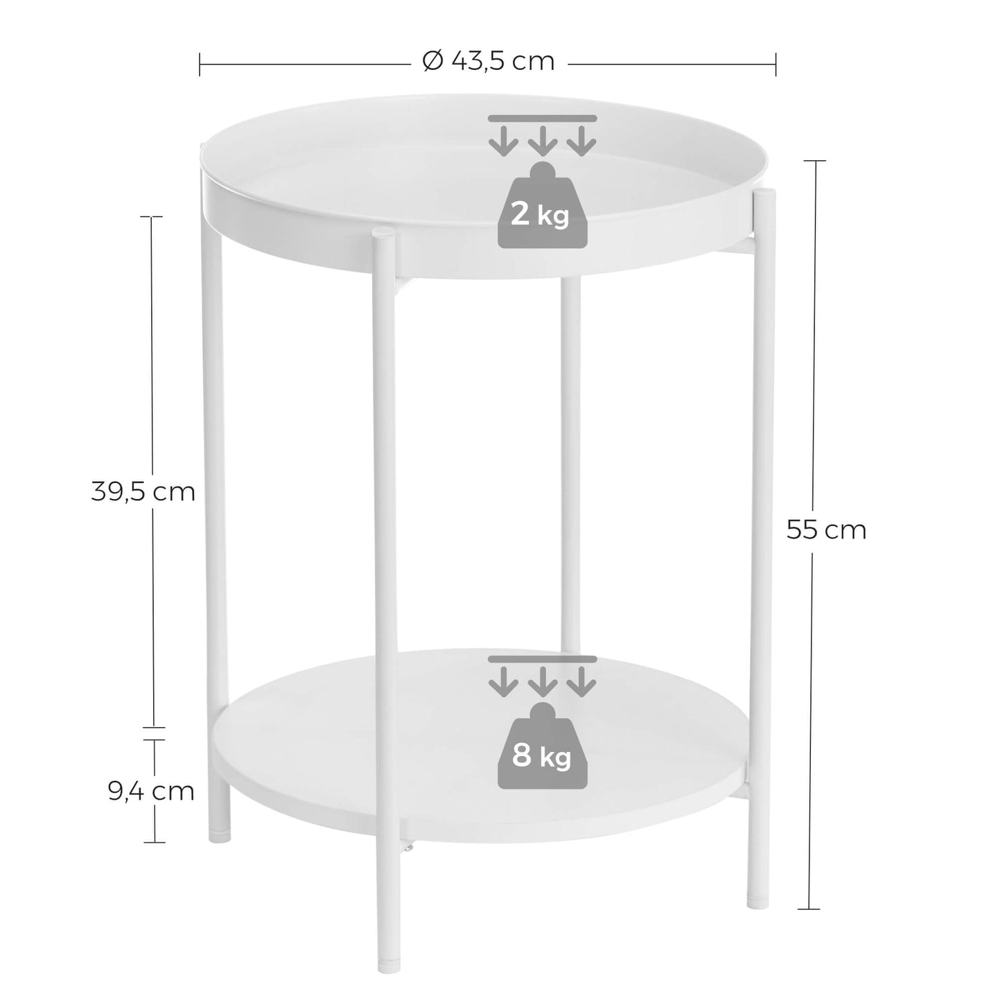 Round Side Table - Steel Frame - Rustic Brown and Black - 2-Tier Design with Movable Tray