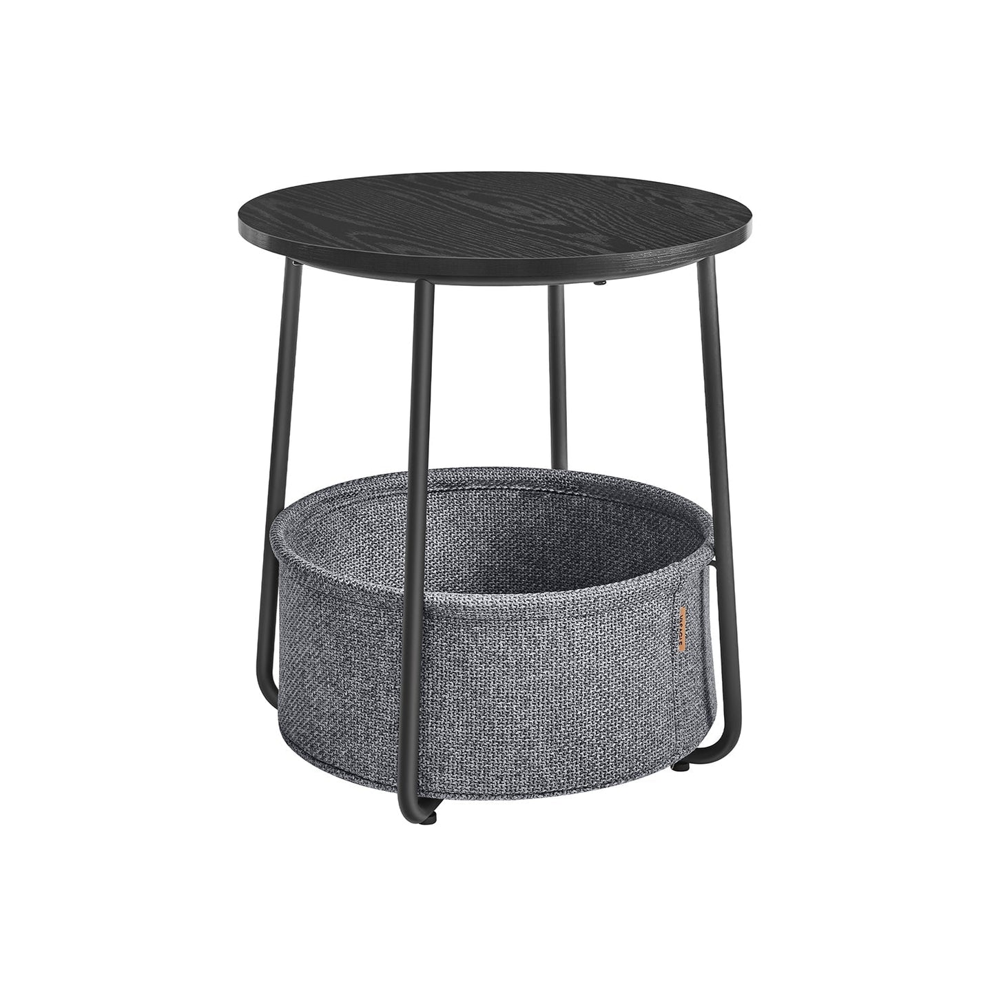 Round Side Table - Wood - Ebony Black - Spacious Design with Basket Storage