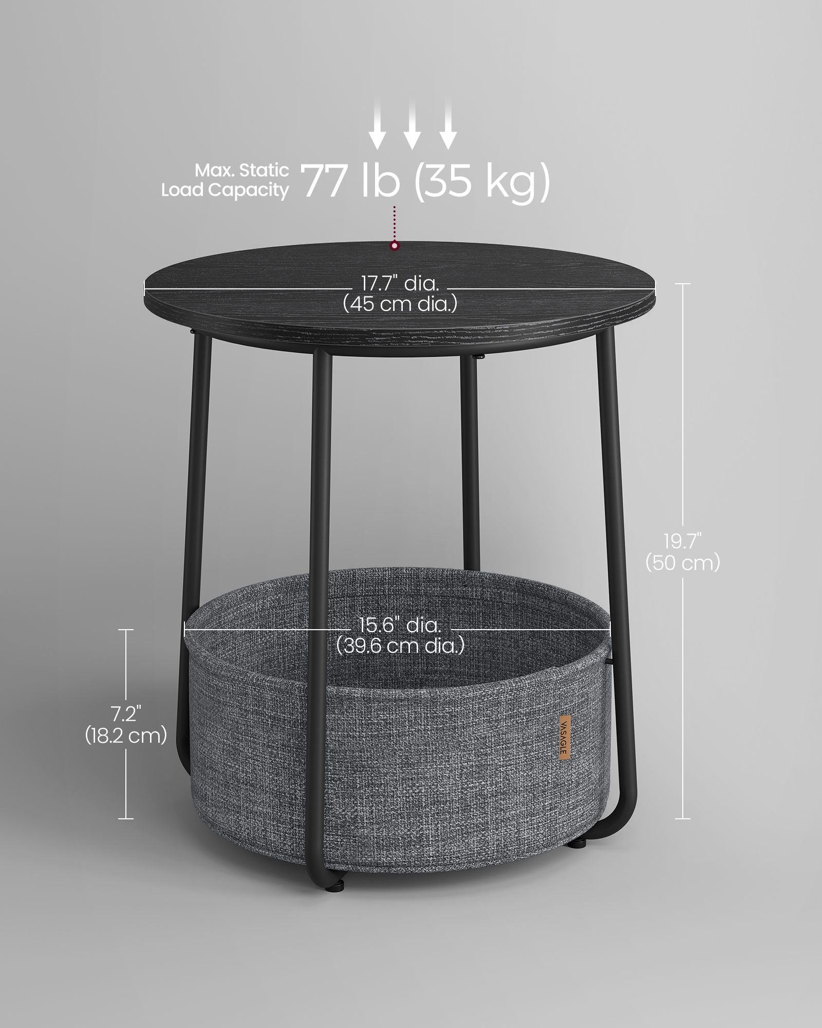 Round Side Table - Wood - Ebony Black - Spacious Design with Basket Storage