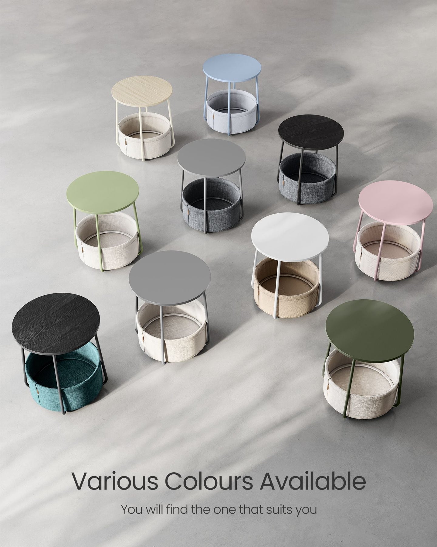 Round Side Table - Wood - Ebony Black - Spacious Design with Basket Storage
