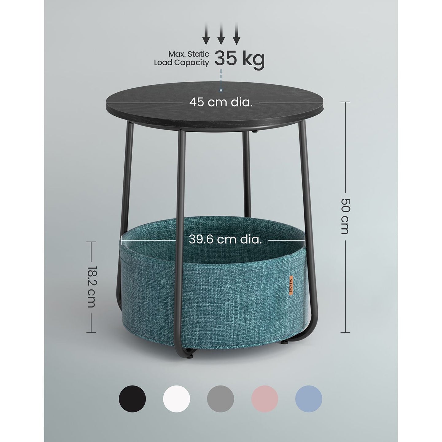 Round End Table - Wood - Black with Wood Grain and Dark Turquoise
