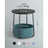 Round End Table - Wood - Black with Wood Grain and Dark Turquoise