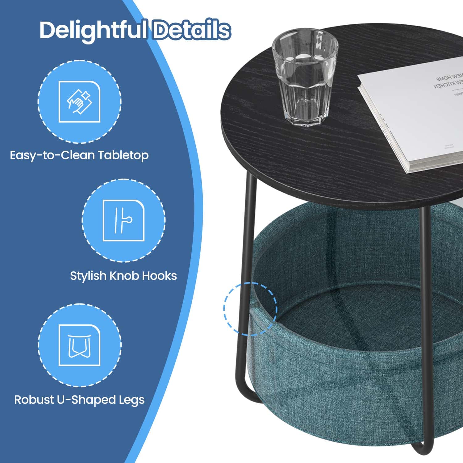 Round Side Table - Wood - Ebony Black