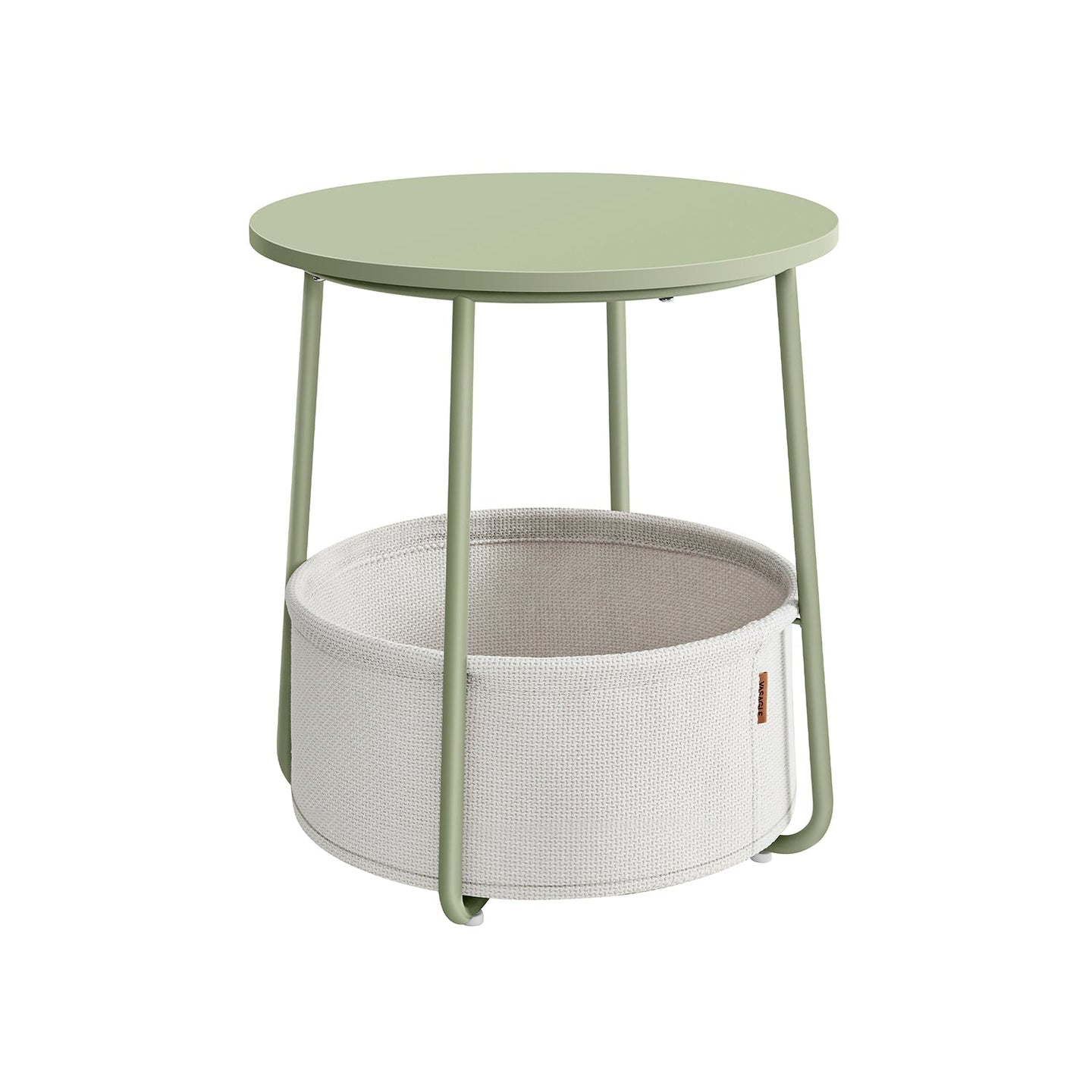 Round Side Table - Fabric - Laurel Green - Spacious with Basket