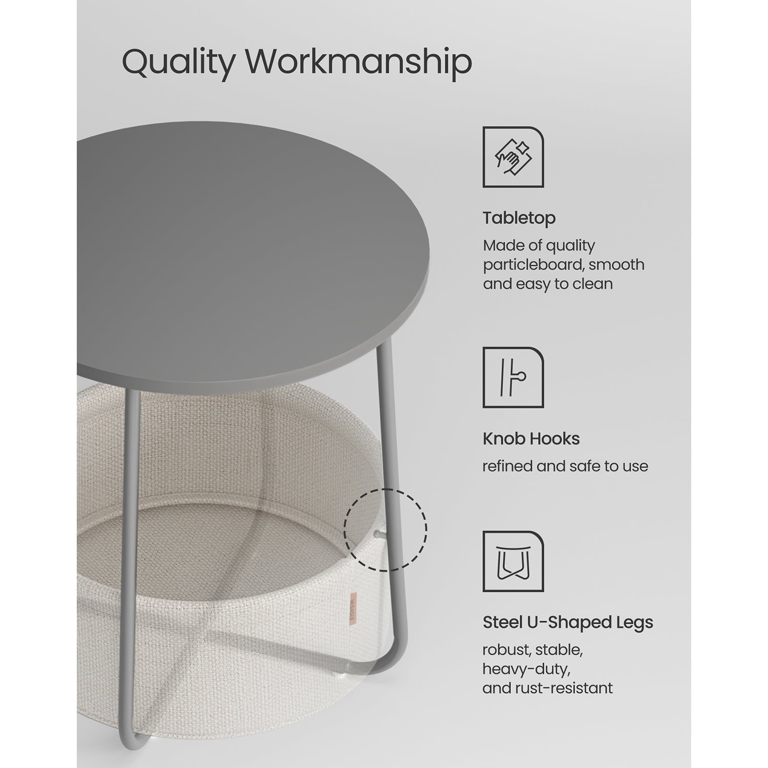 Round End Table - Wood - Black with Wood Grain and Dark Turquoise