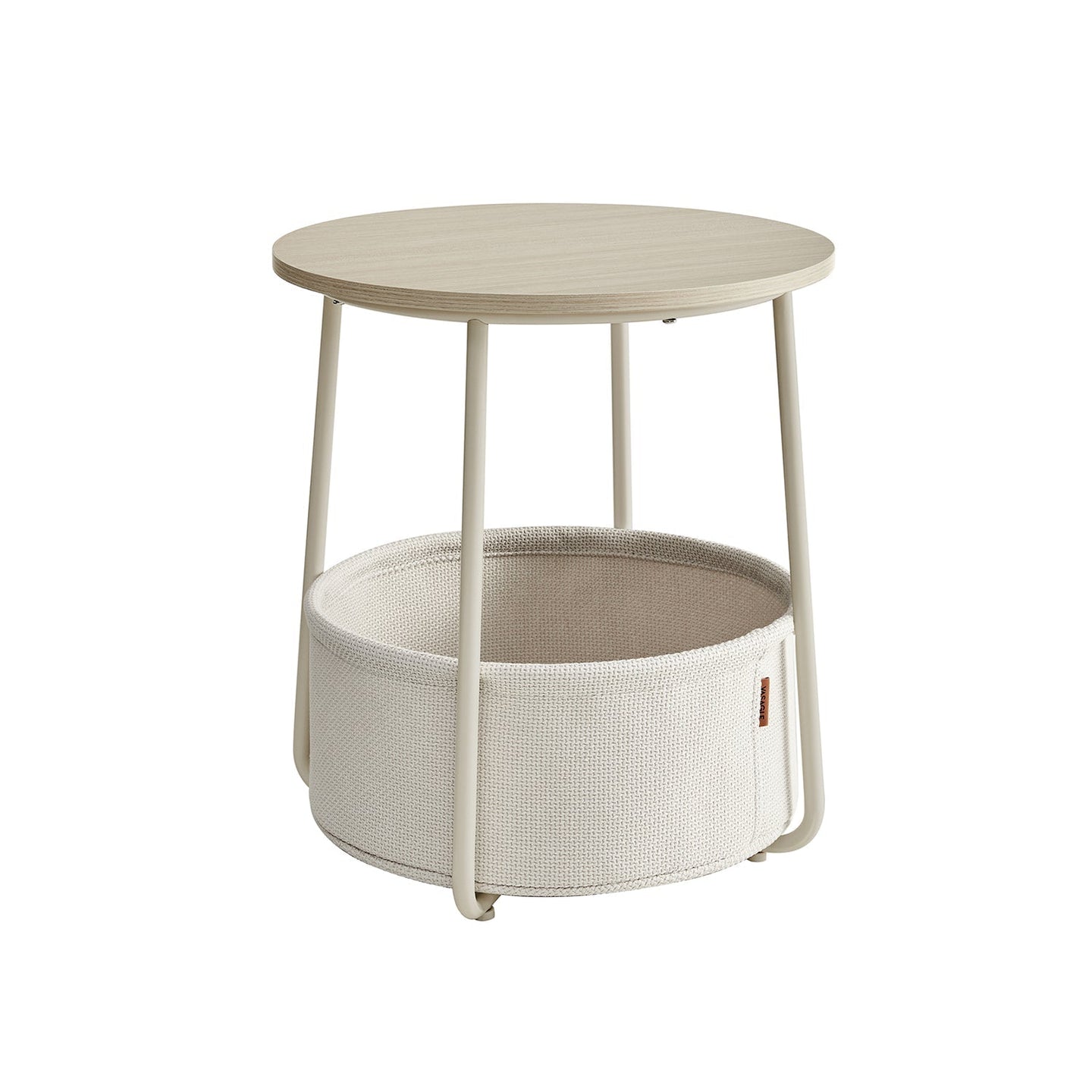 Round Side Table - Wood - Cream White - Spacious Design with Basket