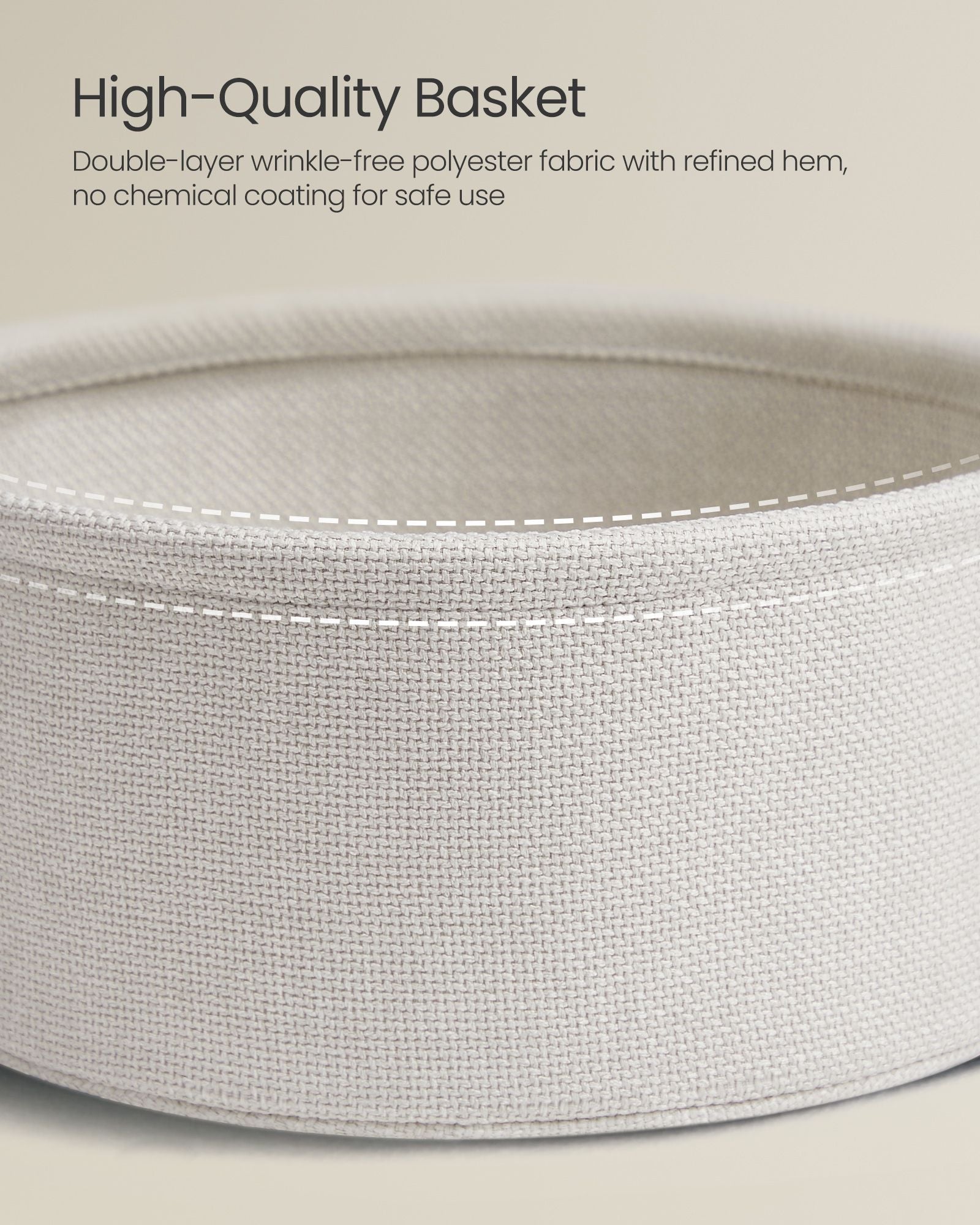 Round Side Table - Wood - Cream White - Spacious Design with Basket