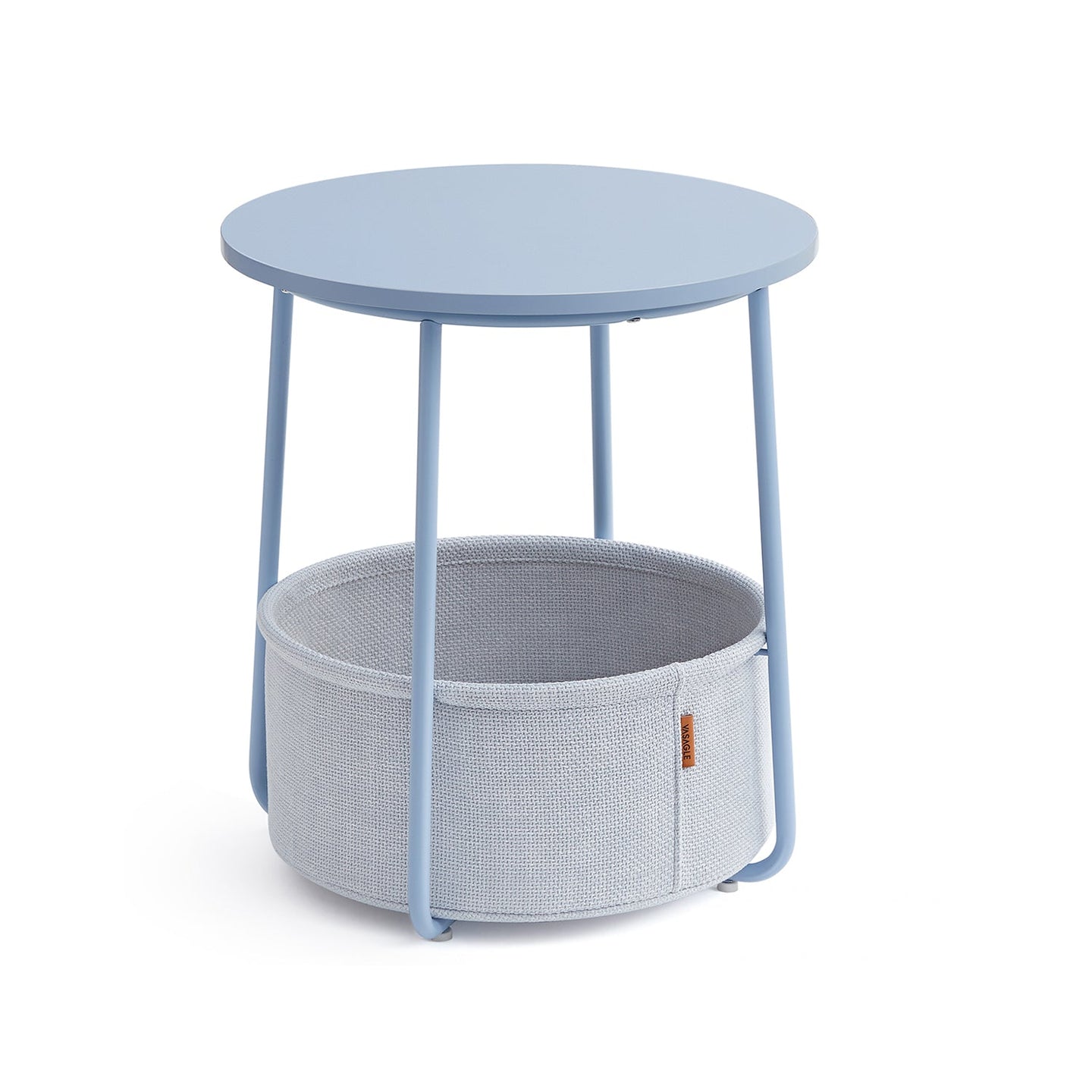 Round End Table - Wood - Black with Wood Grain and Dark Turquoise