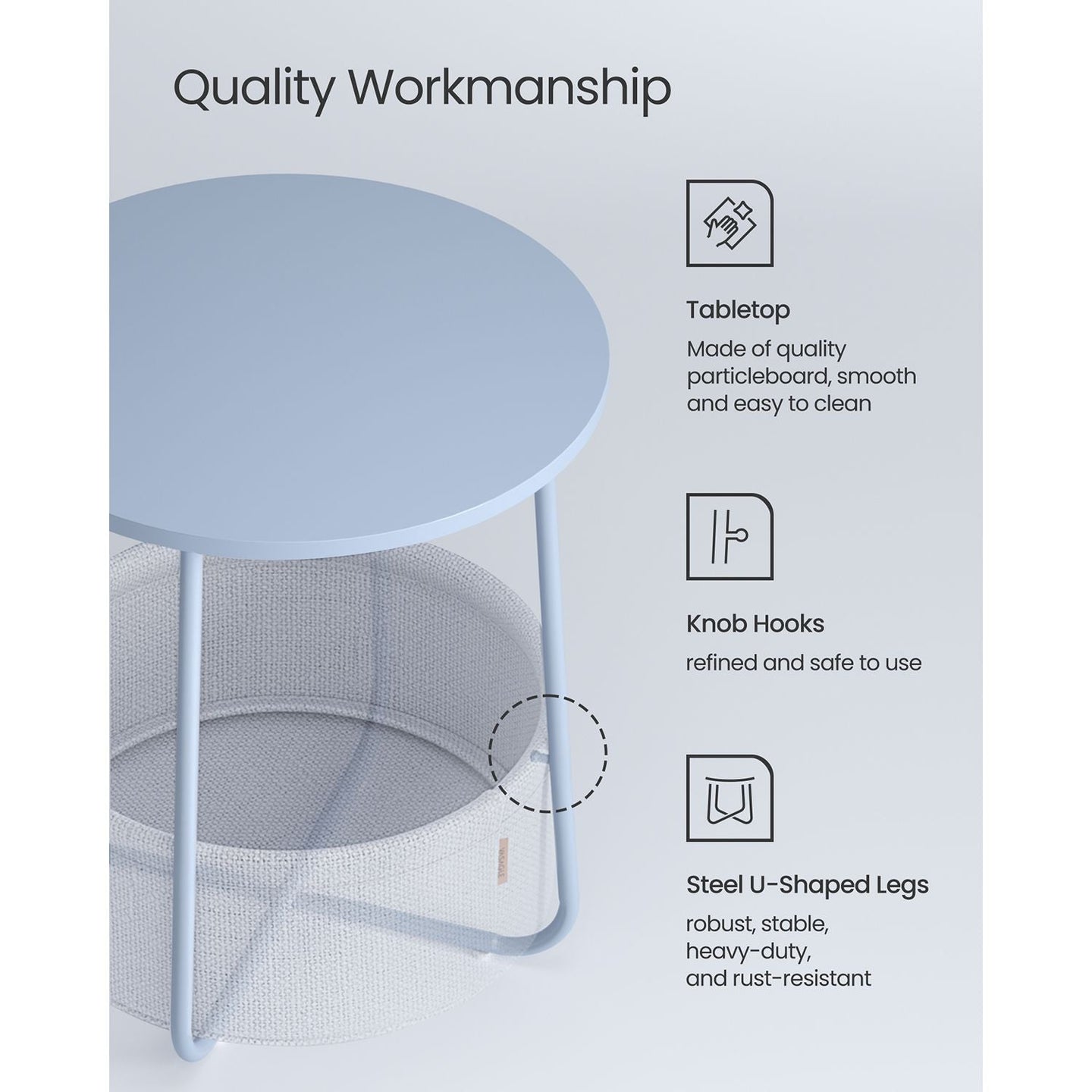 Round End Table - Wood - Black with Wood Grain and Dark Turquoise