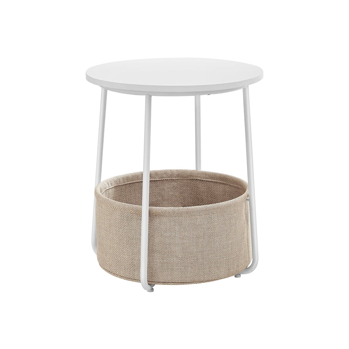 Round Side Table - Wood with Fabric Basket - Black and Dark Turquoise - Spacious