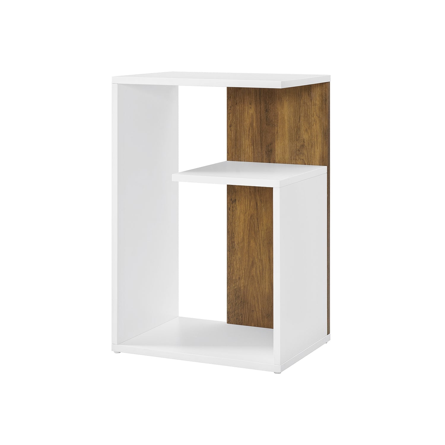 Side Table - Engineered Wood - Rustic Walnut and White - Versatile Open Storage