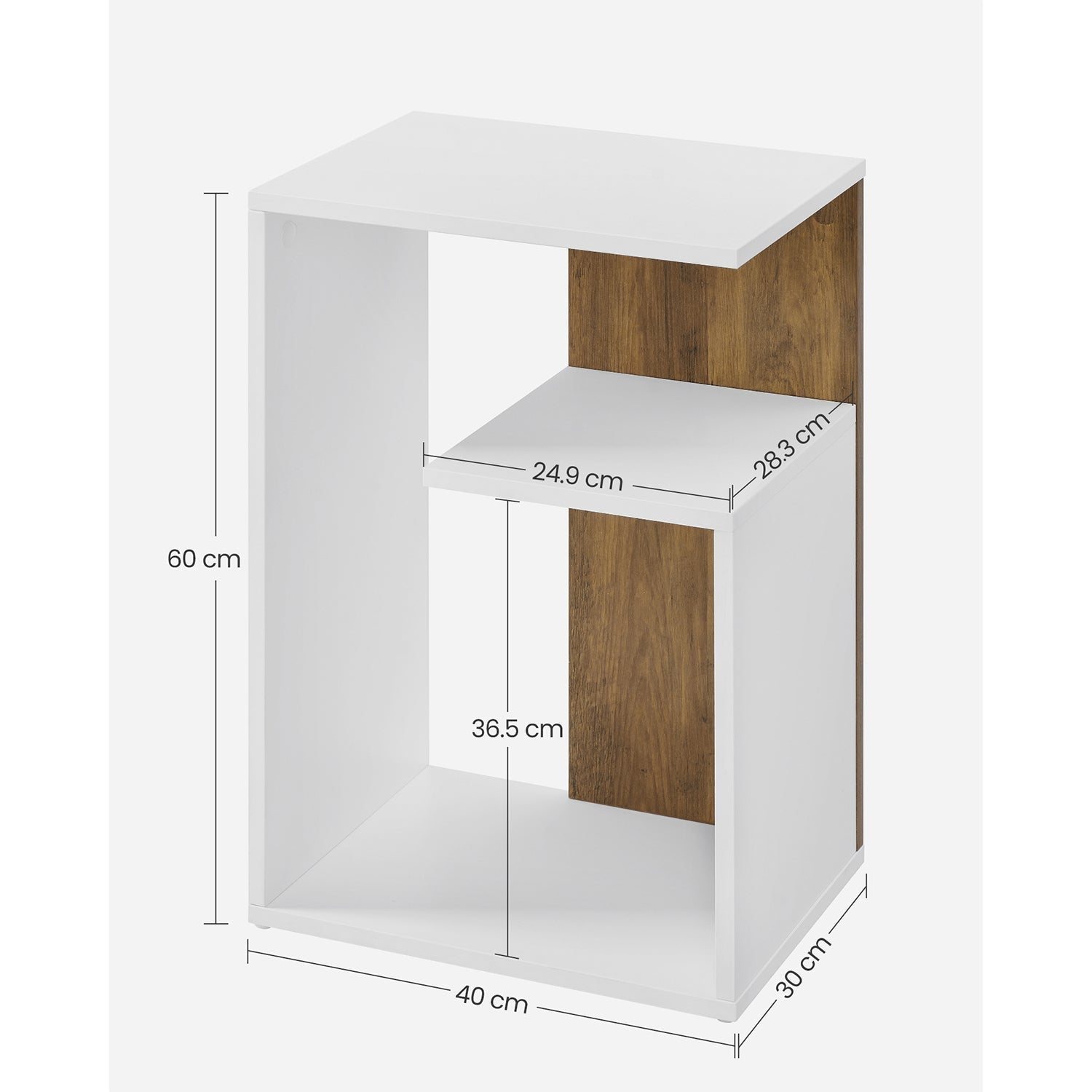 Side Table - Engineered Wood - Rustic Walnut and White - Versatile Open Storage